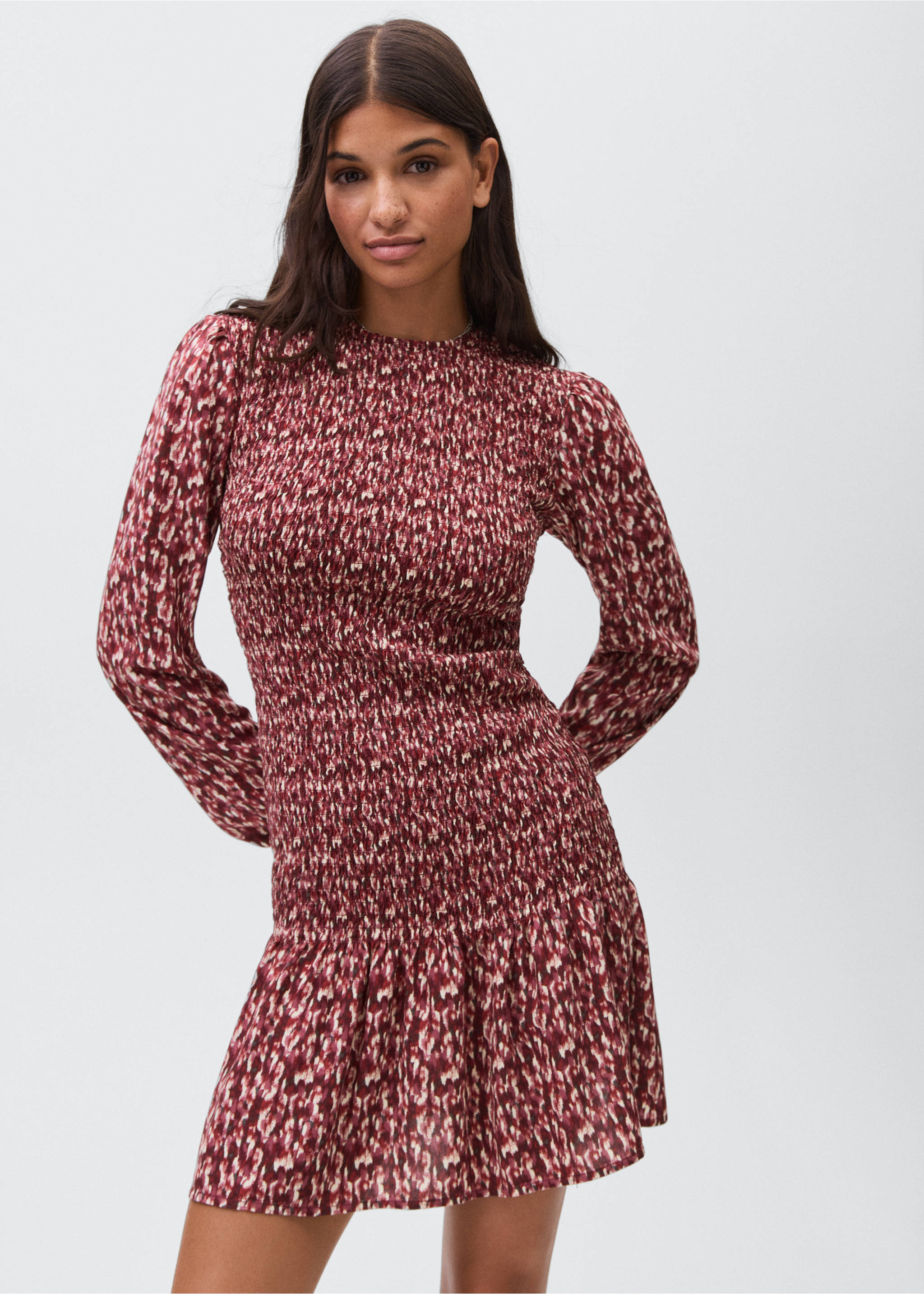 Printed ruffle dress - Medium plane, Maroon. Ref: 17045792-00.