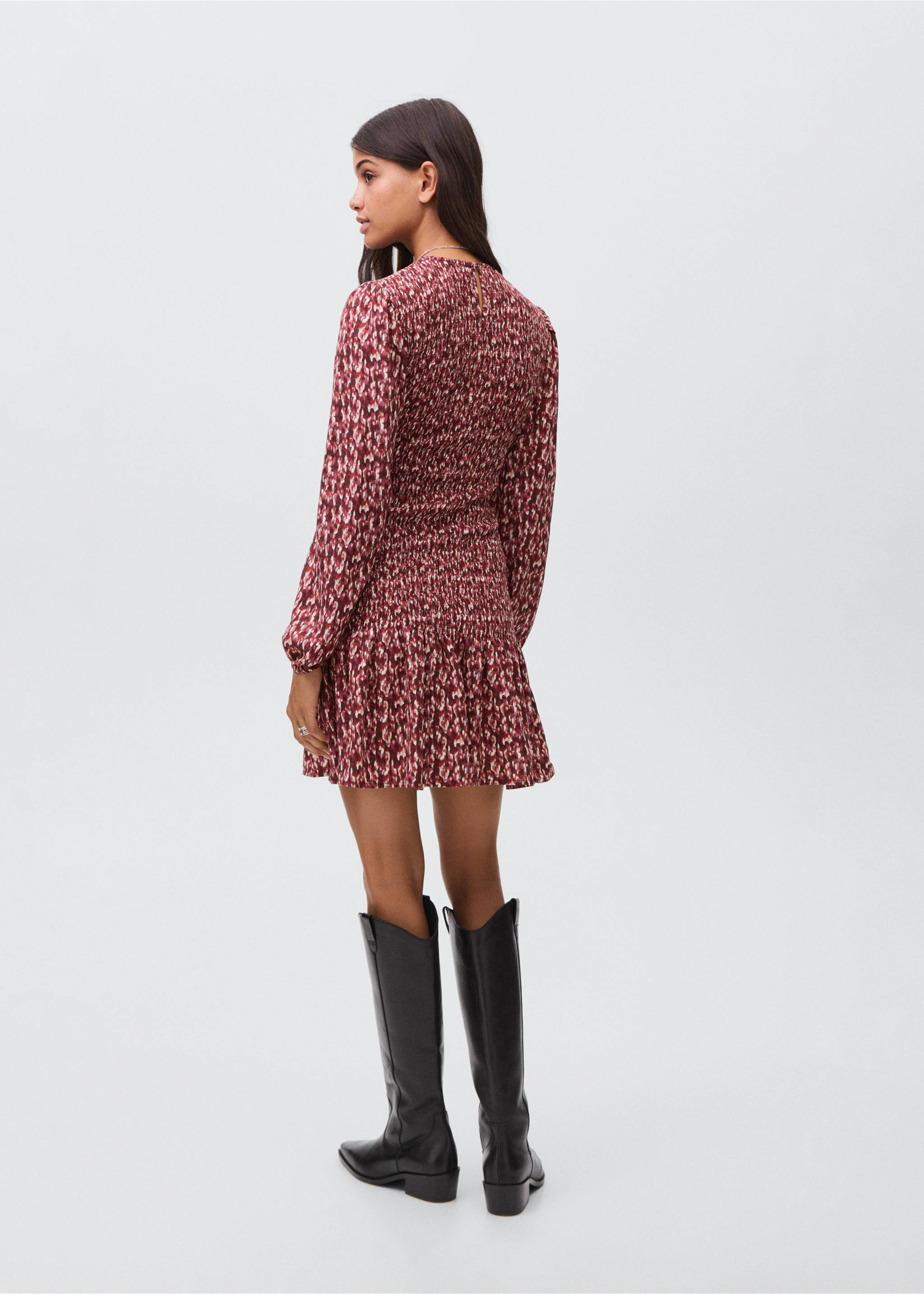 Printed ruffle dress - Reverse of the article, Maroon. Ref: 17045792-00.