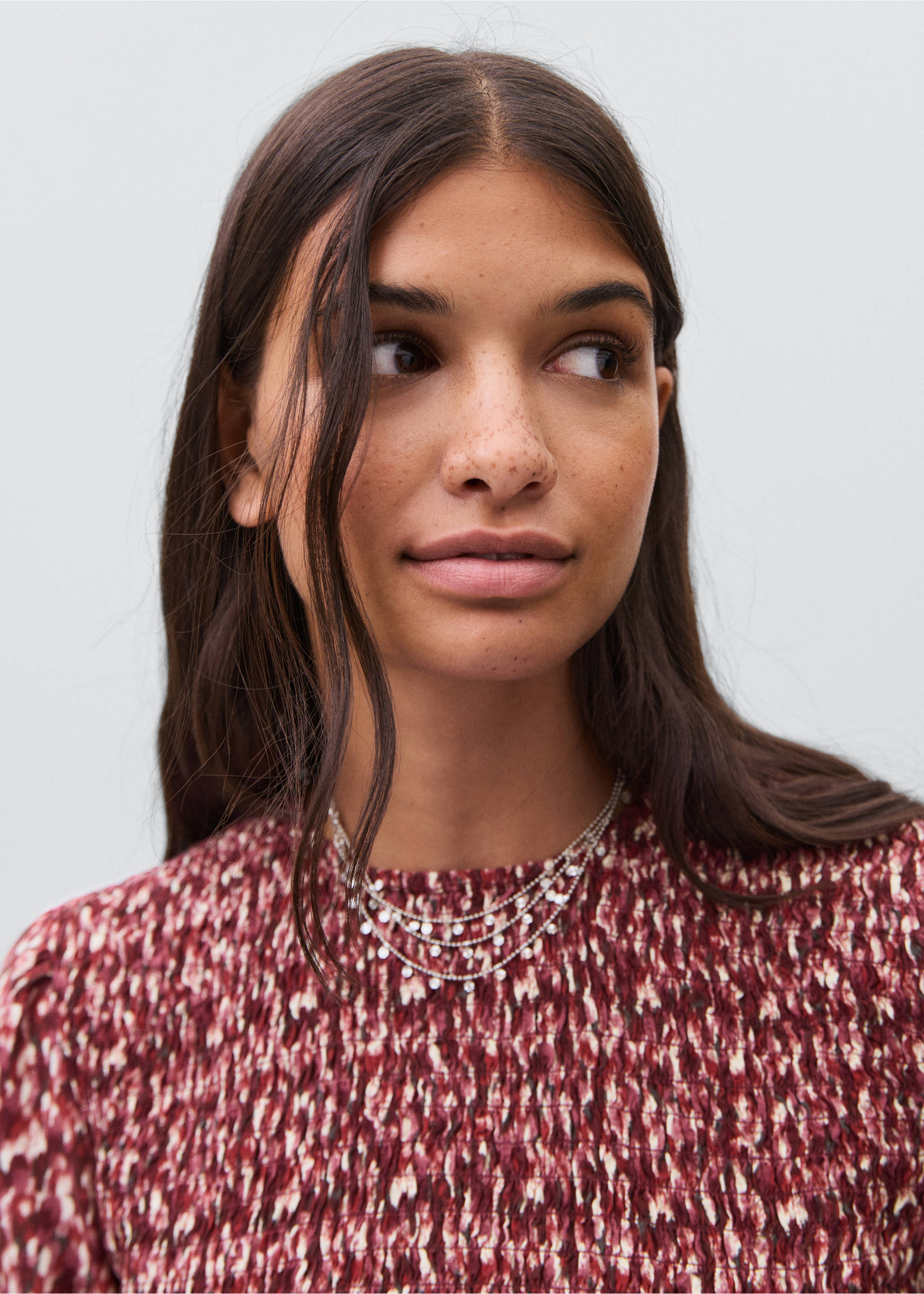 Printed ruffle dress - Details of the article 1, Maroon. Ref: 17045792-00.