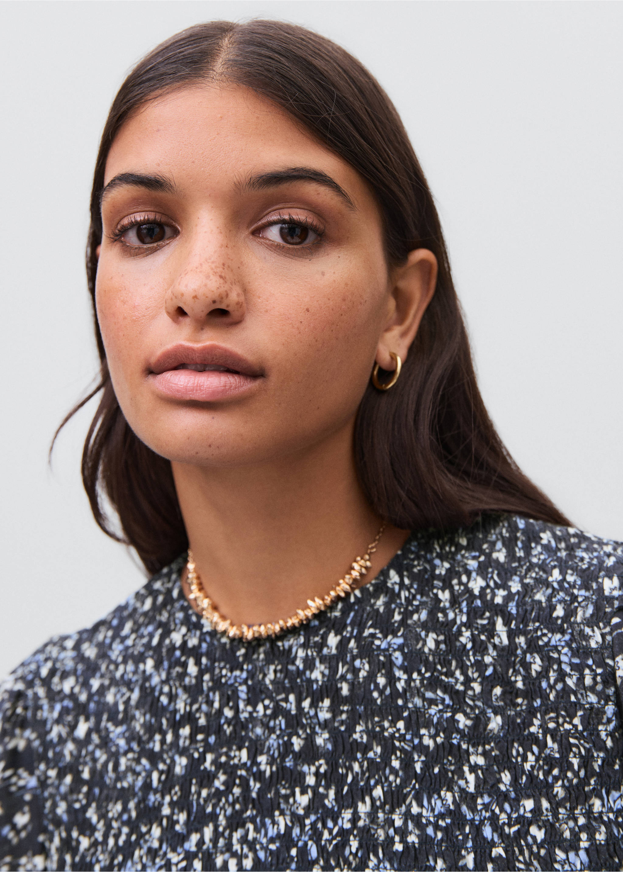Ruffled floral dress - Details of the article 1, Dark Navy. Ref: 17045793-00.