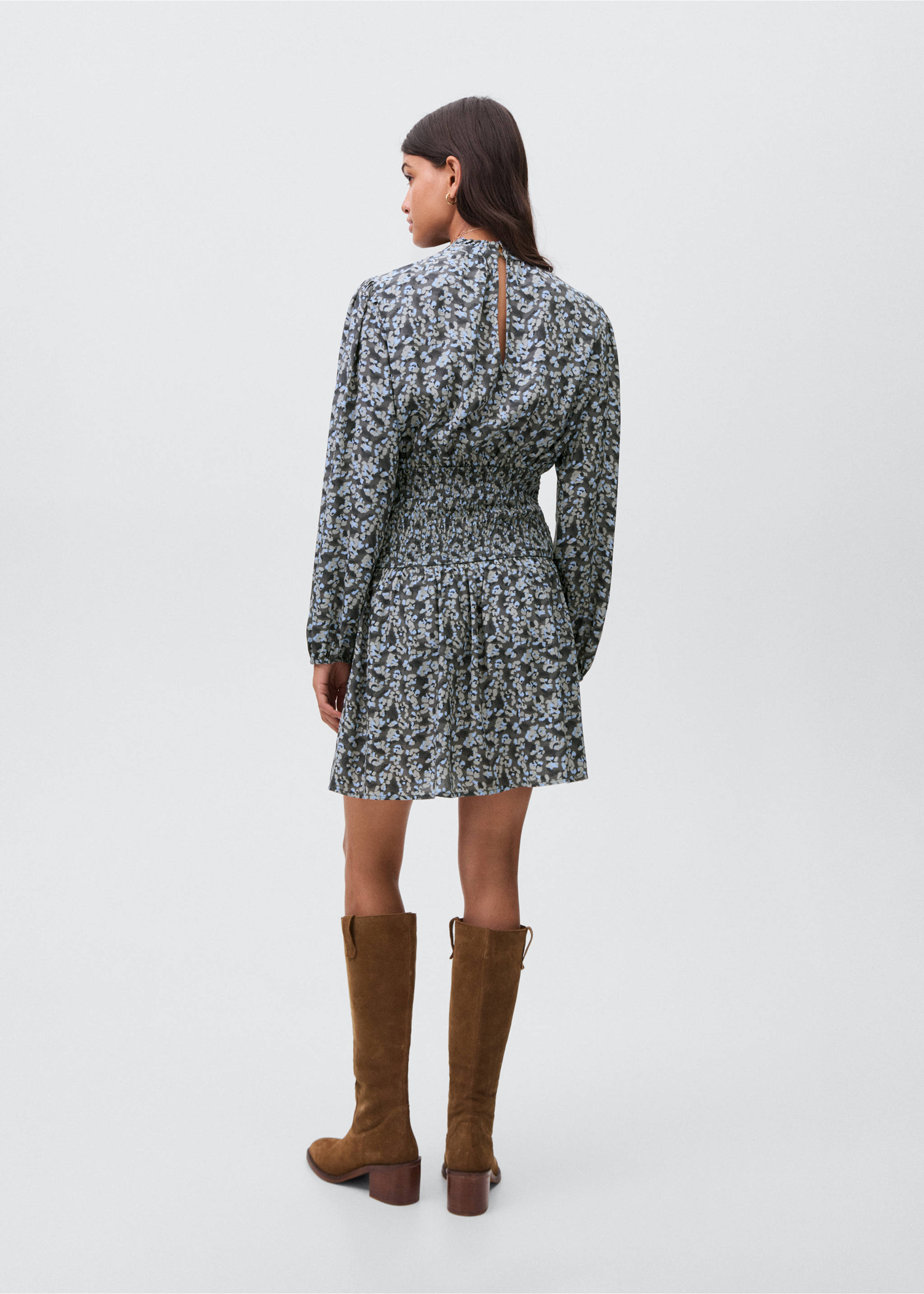 Flowy printed dress - Reverse of the article, Charcoal. Ref: 17045794-00.