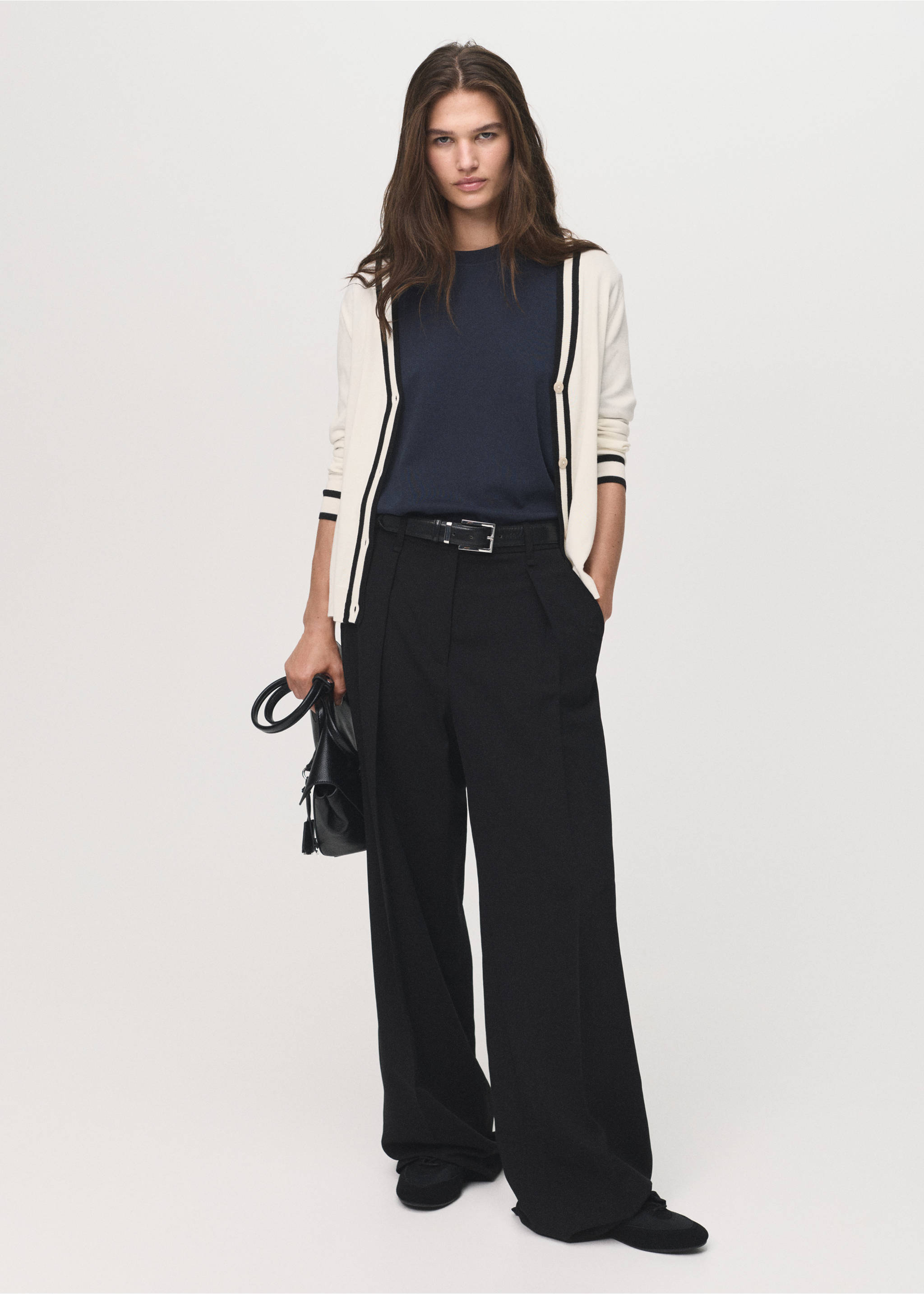 Cardigan with contrasting stripes - General plane, Ecru. Ref: 17045799-00.