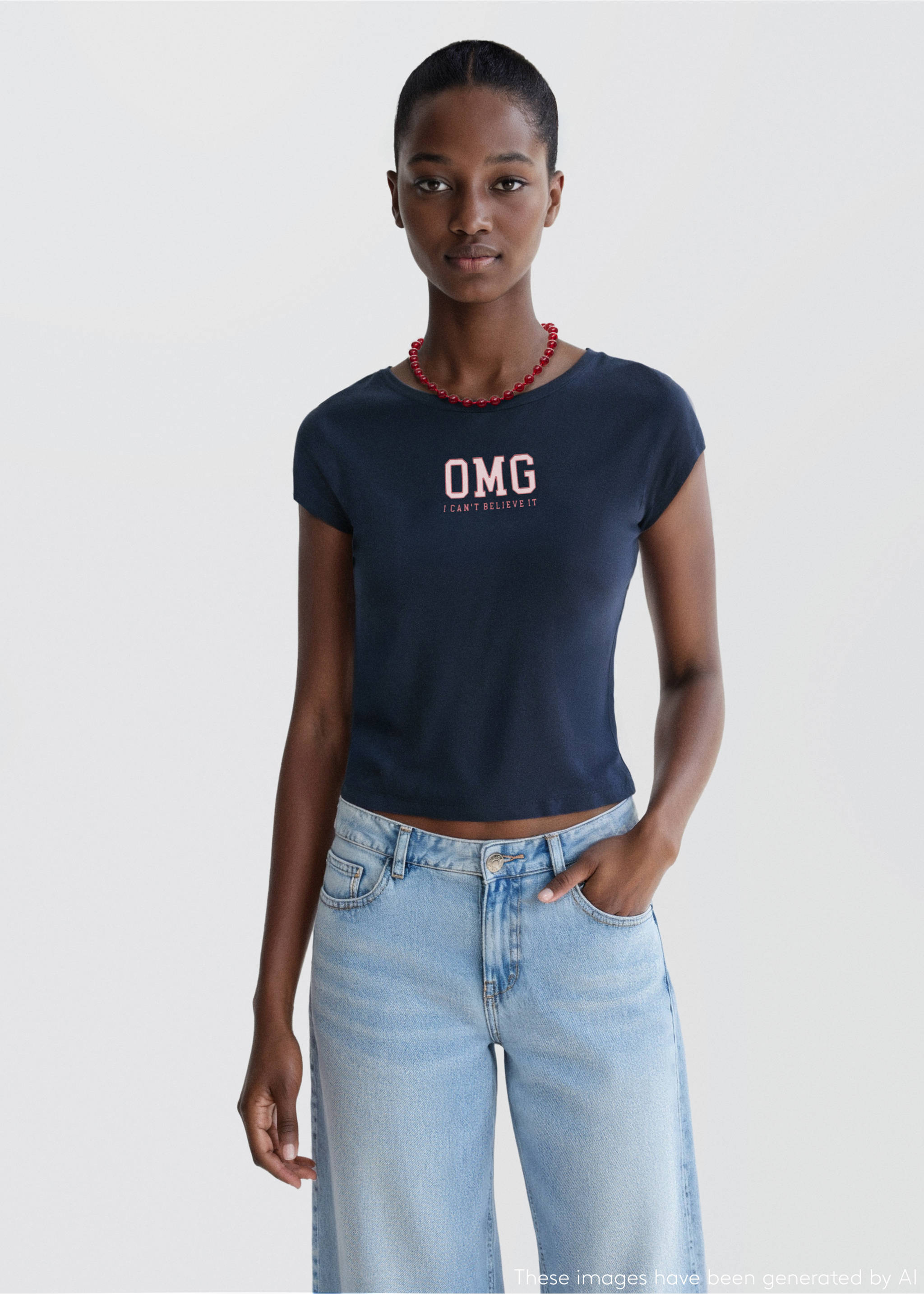 Printed cotton-blend t-shirt - Medium plane, Navy. Ref: 17045800-00.