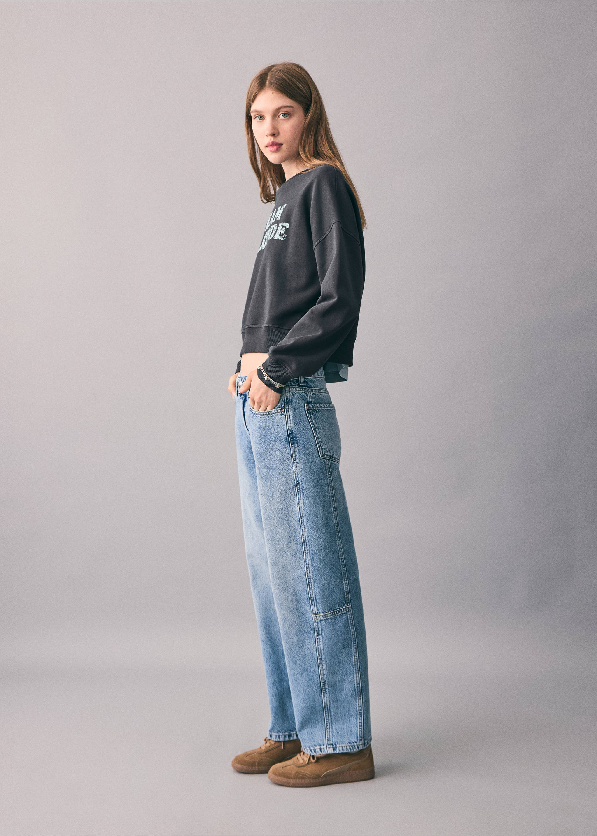 Printed cotton sweatshirt - General plane, Charcoal. Ref: 17045802-00.