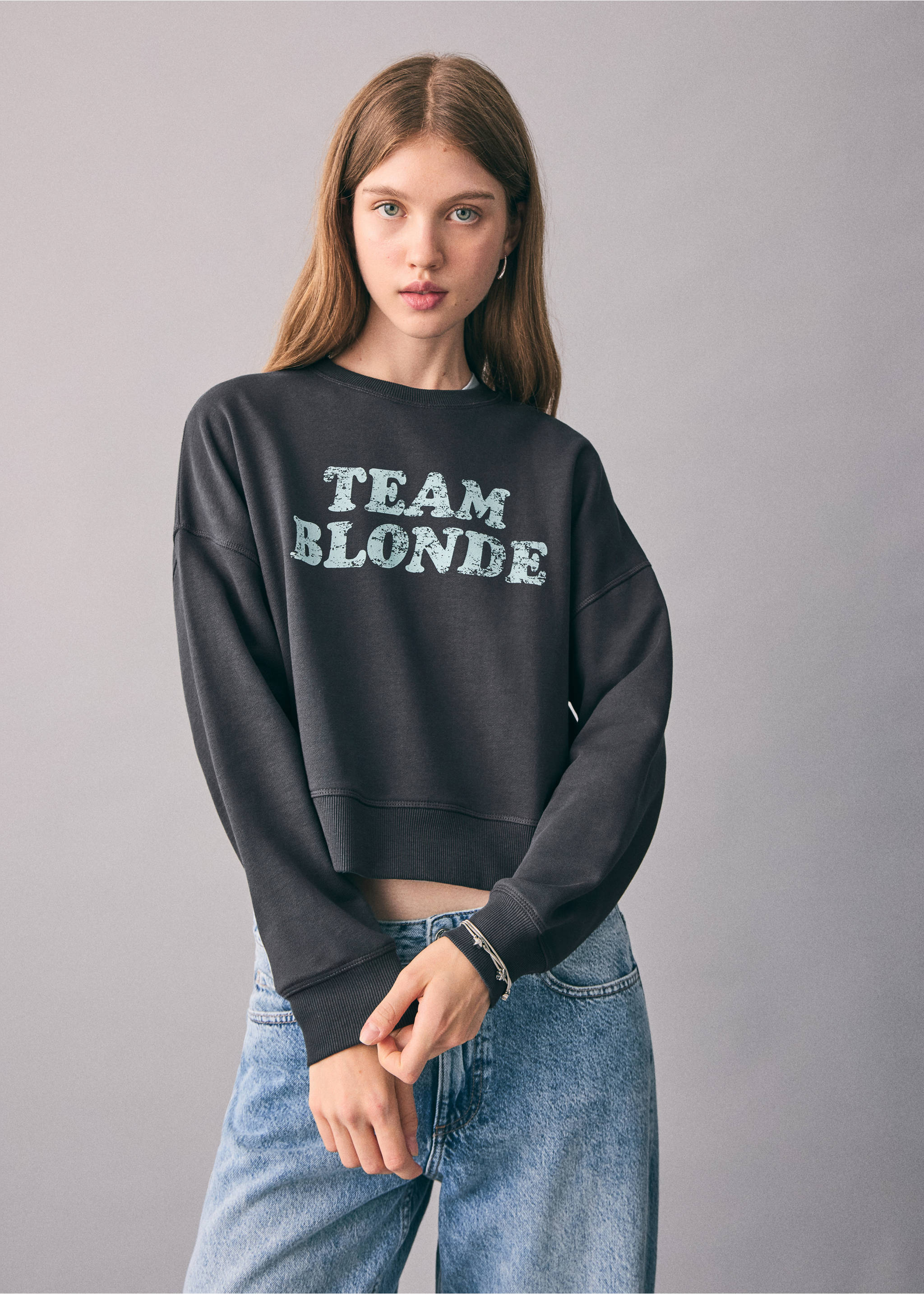 Printed cotton sweatshirt - Medium plane, Charcoal. Ref: 17045802-00.