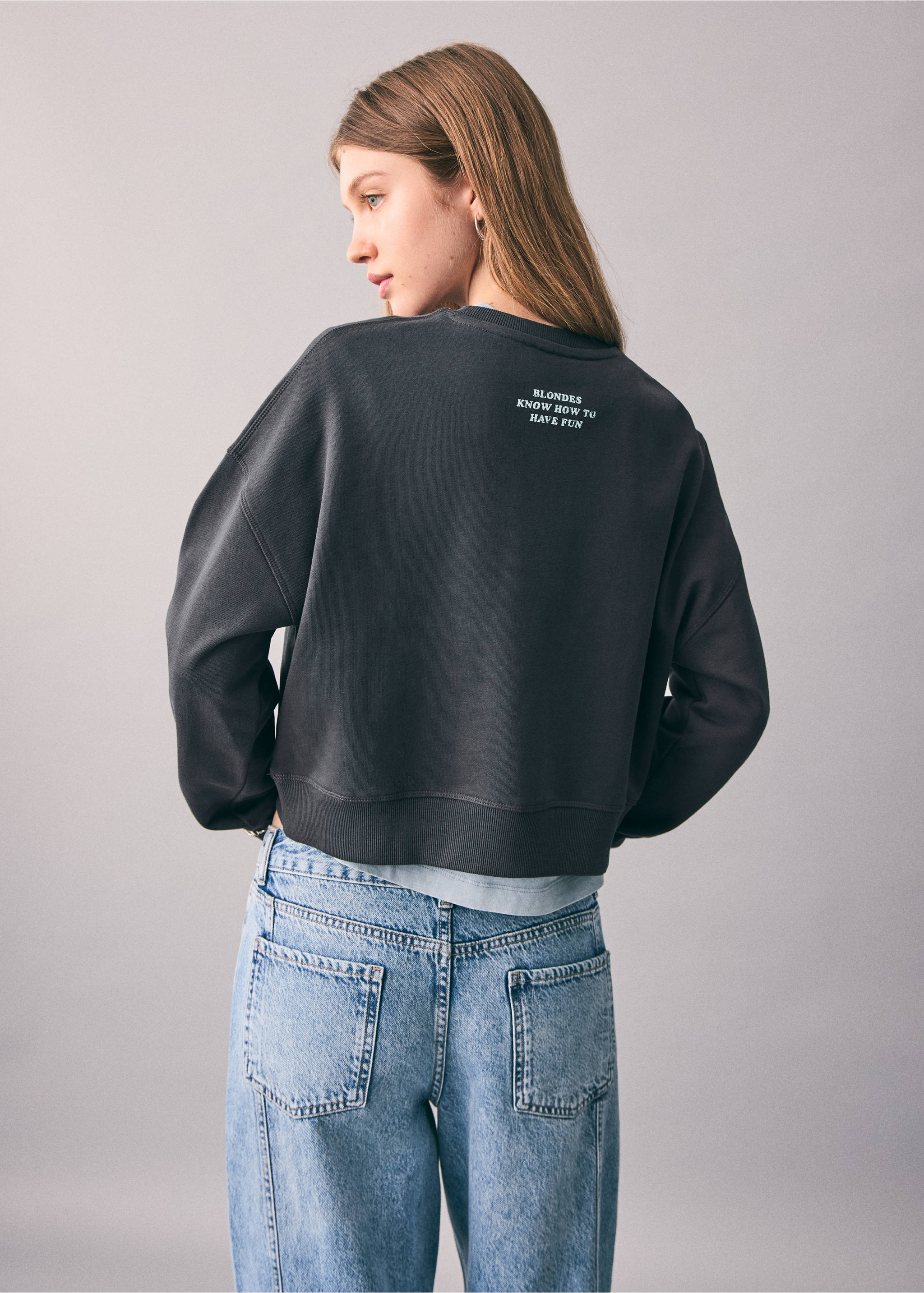 Printed cotton sweatshirt - Reverse of the article, Charcoal. Ref: 17045802-00.