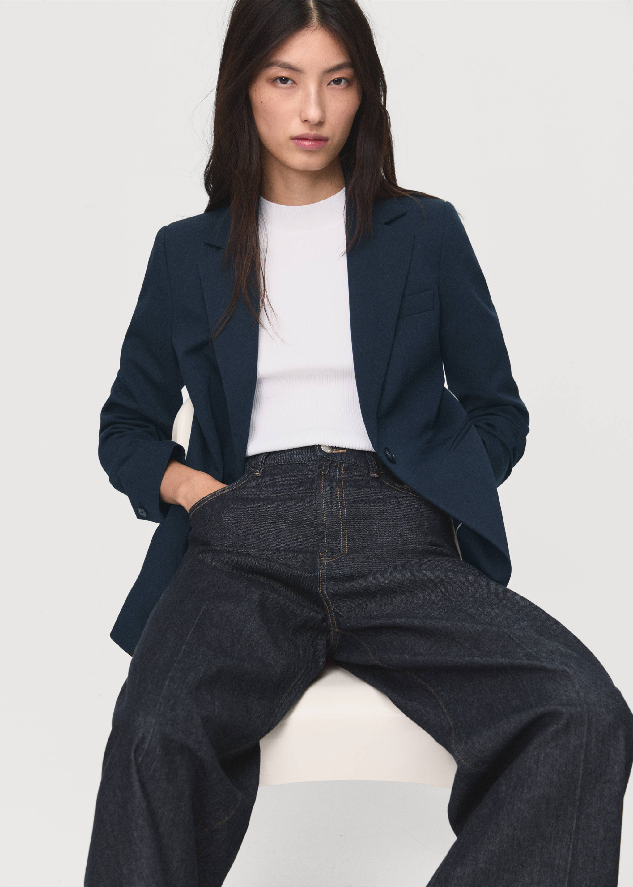 Fitted suit blazer - Details of the article 2, Navy. Ref: 17045806-00.