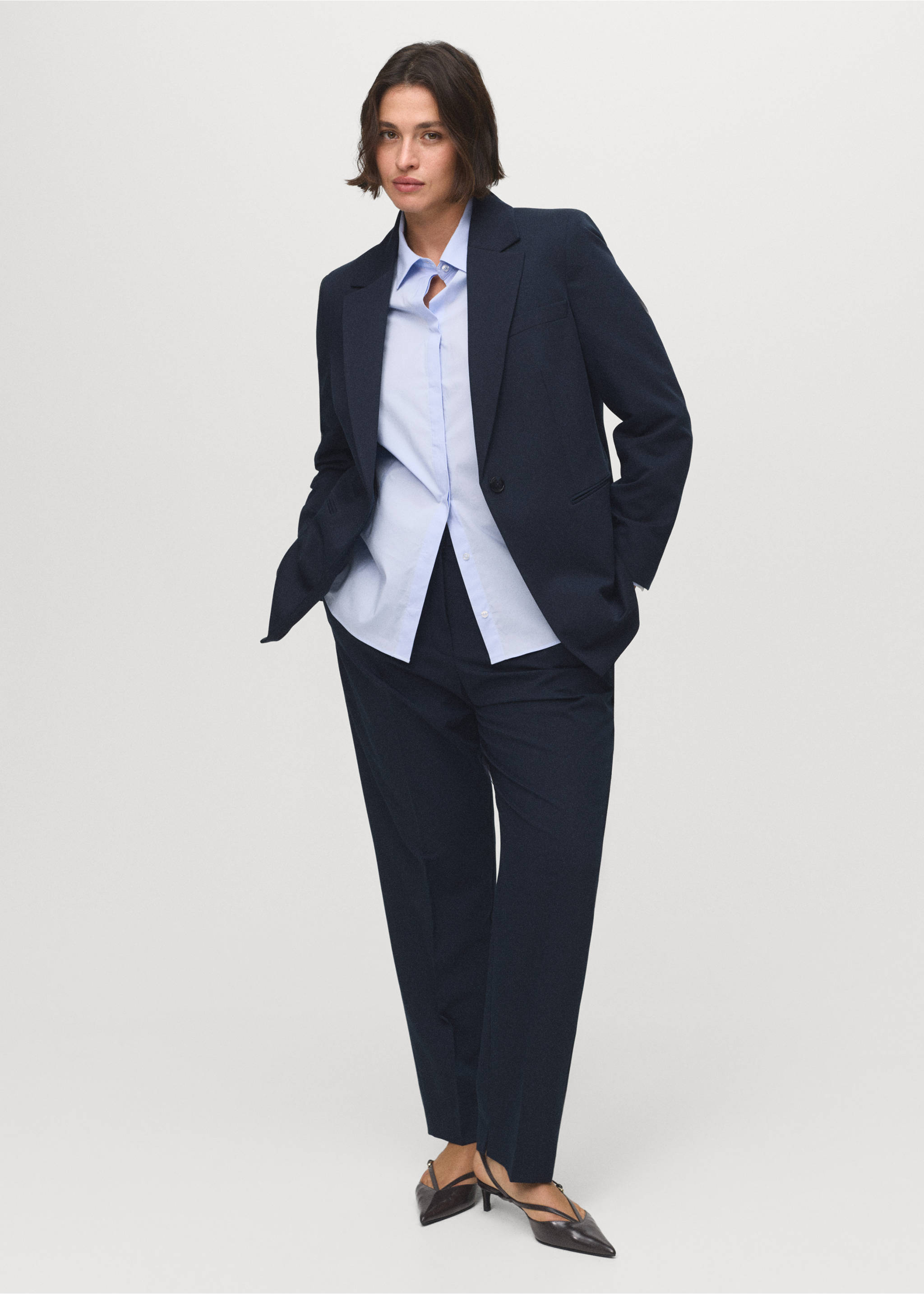 Fitted suit blazer - Details of the article 3, Navy. Ref: 17045806-00.