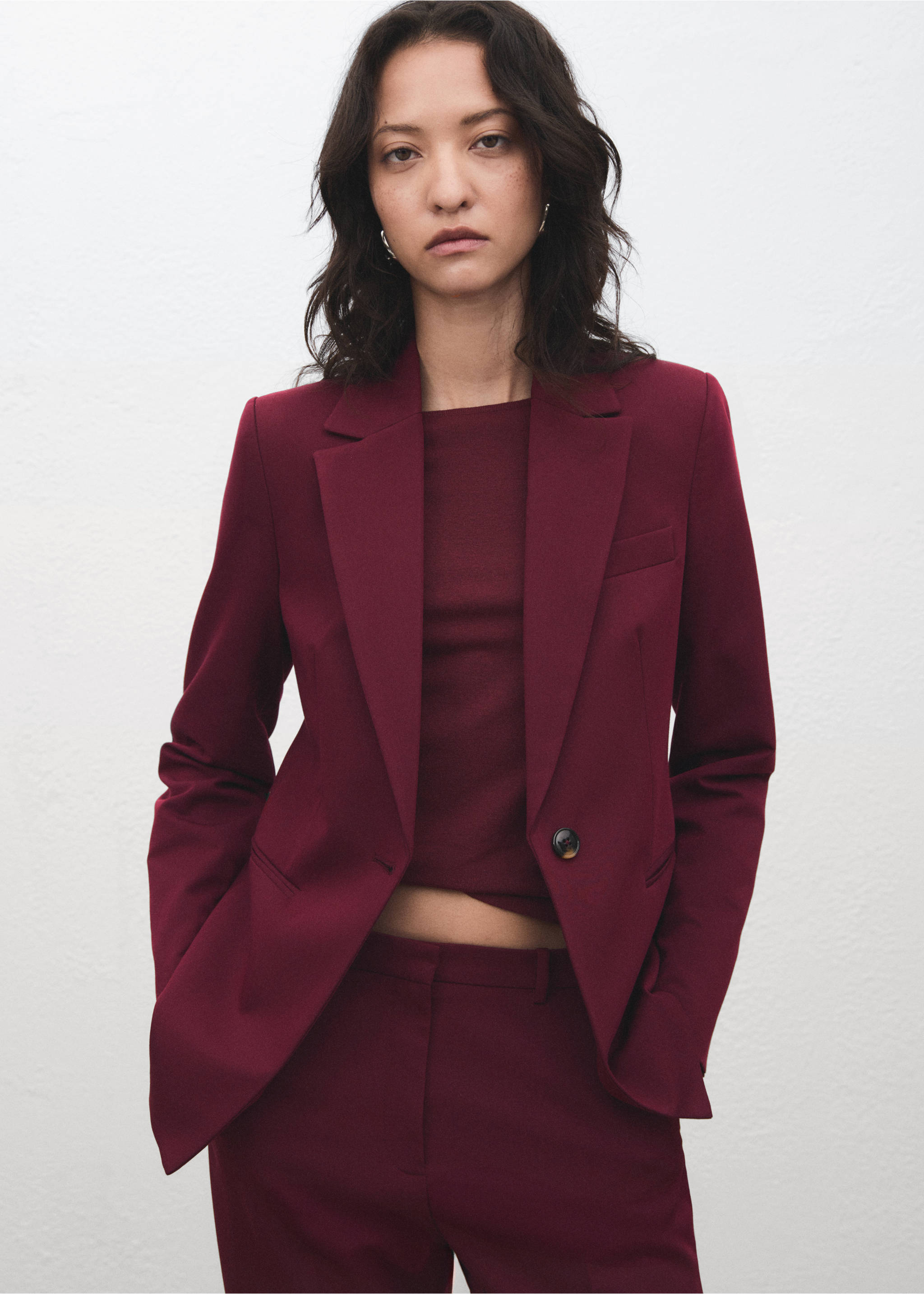 Fitted suit blazer - Medium plane, Wine. Ref: 17045806-00.