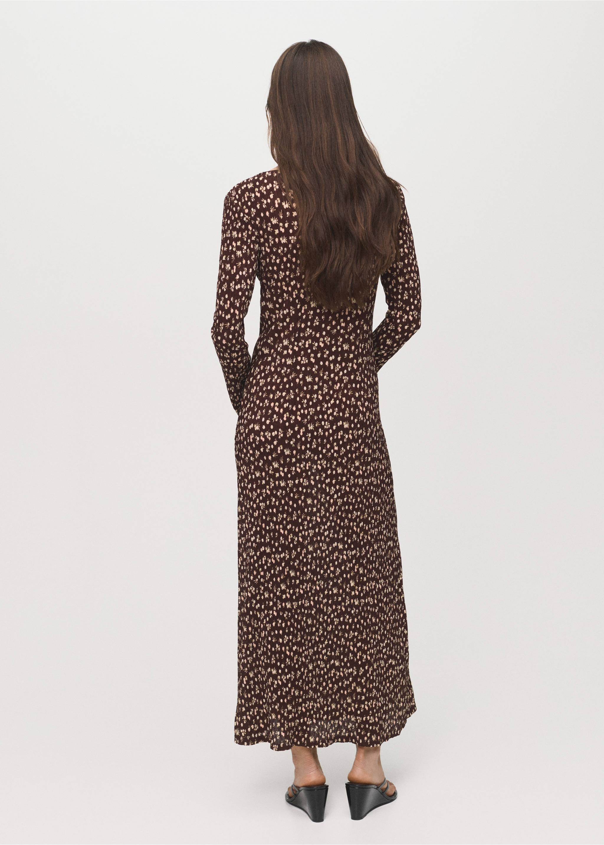 Printed V-neck dress - Reverse of the article, Brown. Ref: 17045812-00.