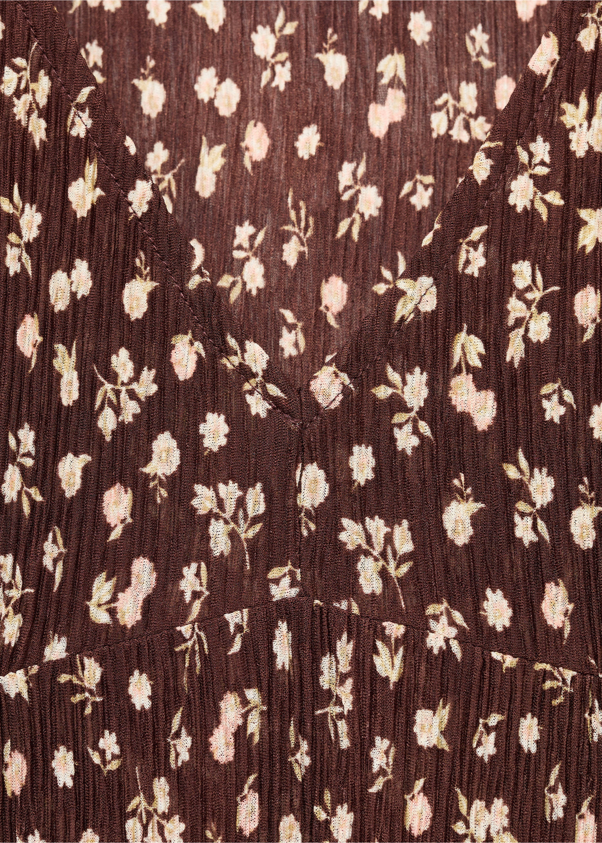 Printed V-neck dress - Details of the article 8, Brown. Ref: 17045812-00.