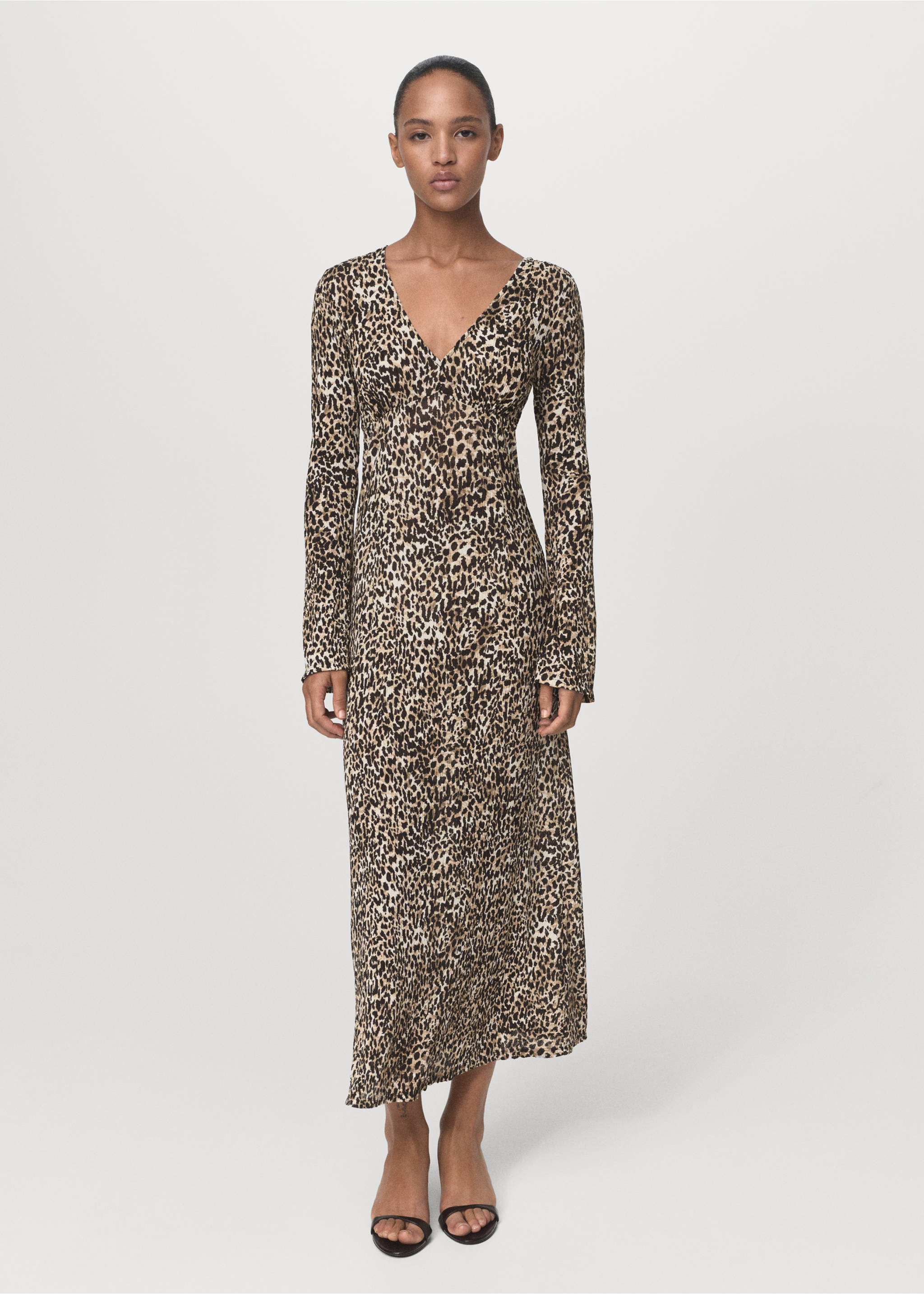 Printed V-neck dress - General plane, Black. Ref: 17045812-00.
