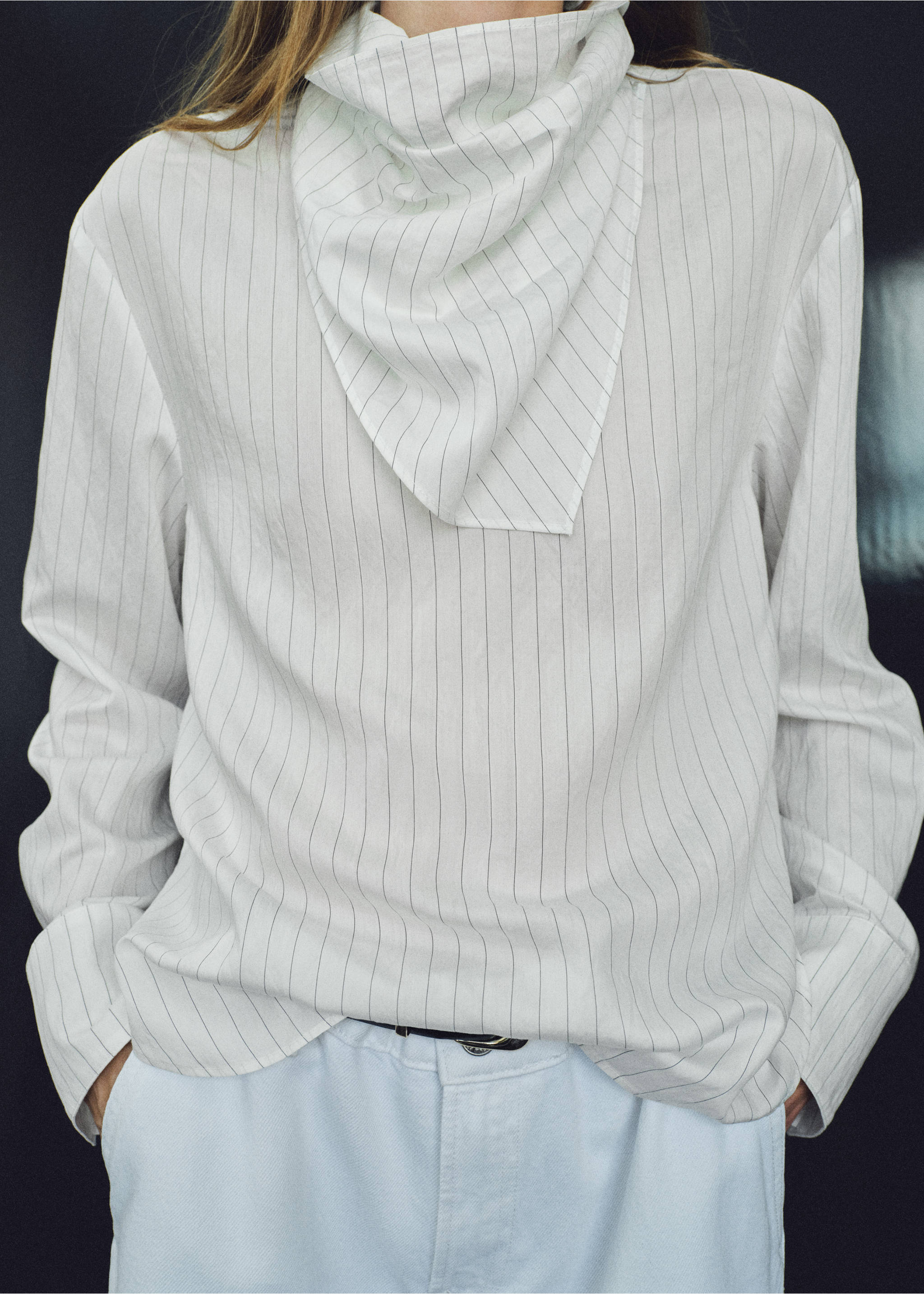 Striped blouse with handkerchief - Medium plane, White. Ref: 17045814-00.