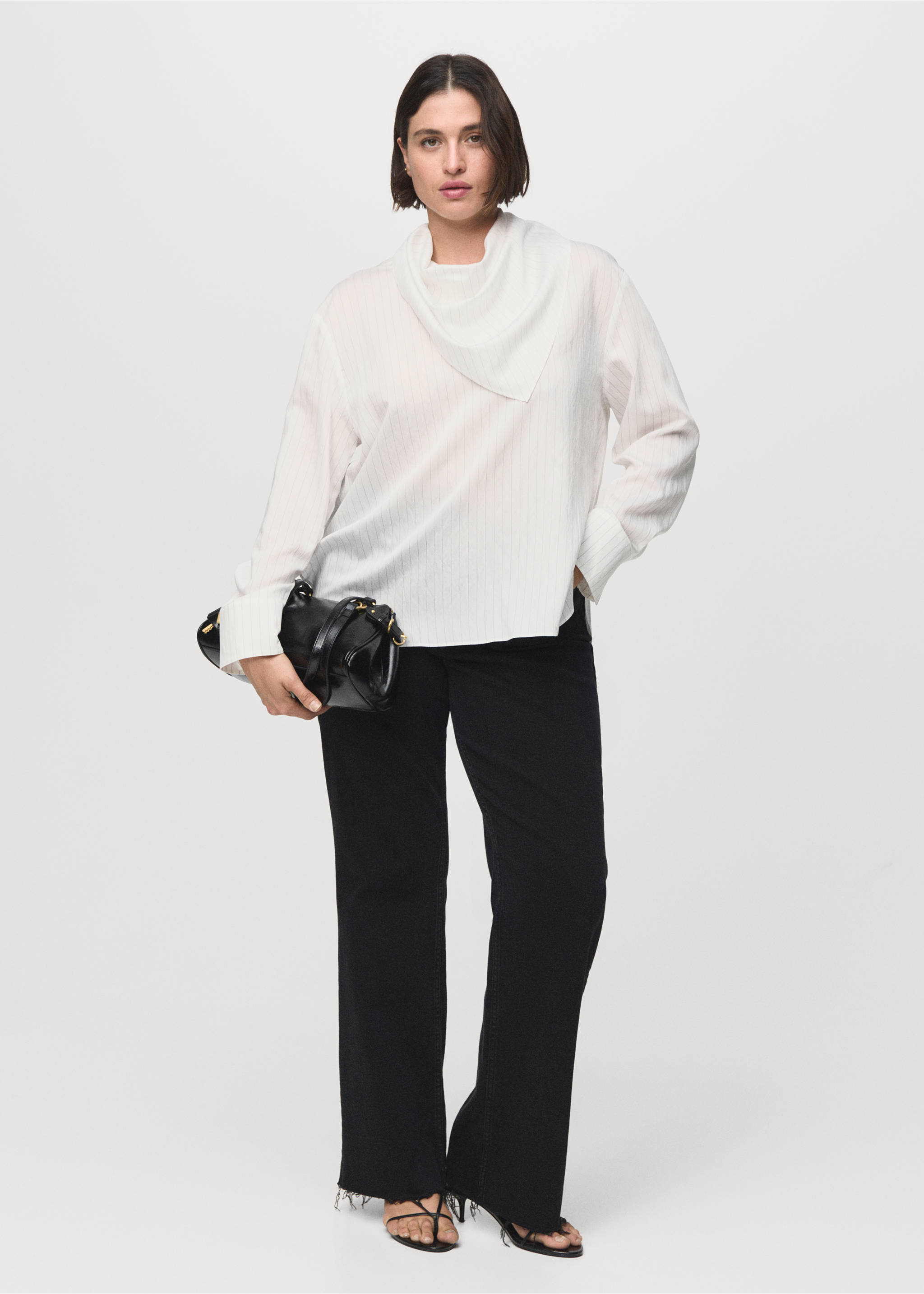Striped blouse with handkerchief - Details of the article 3, White. Ref: 17045814-00.