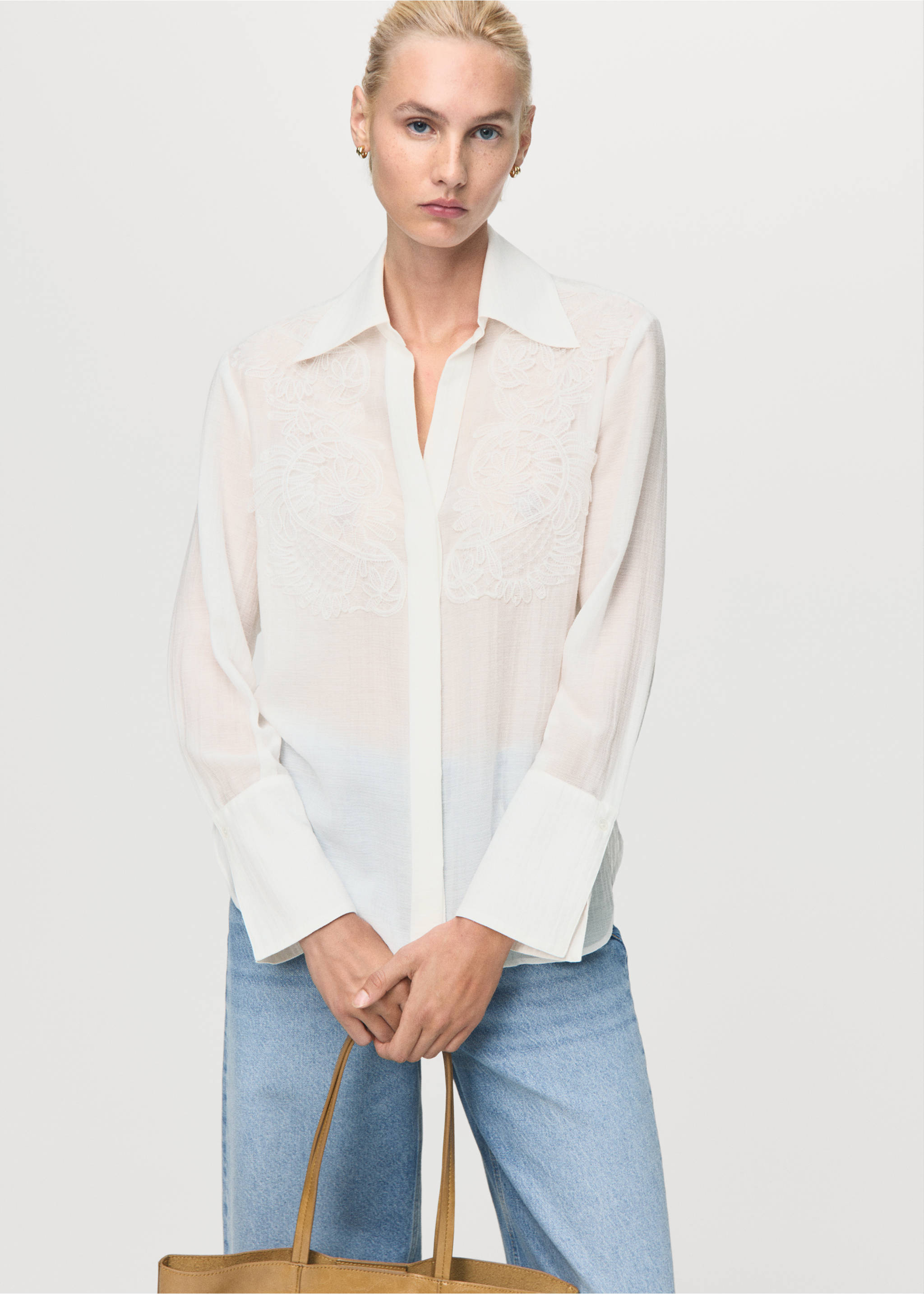 Lyocell shirt with patches - Medium plane, Off White. Ref: 17045816-00.
