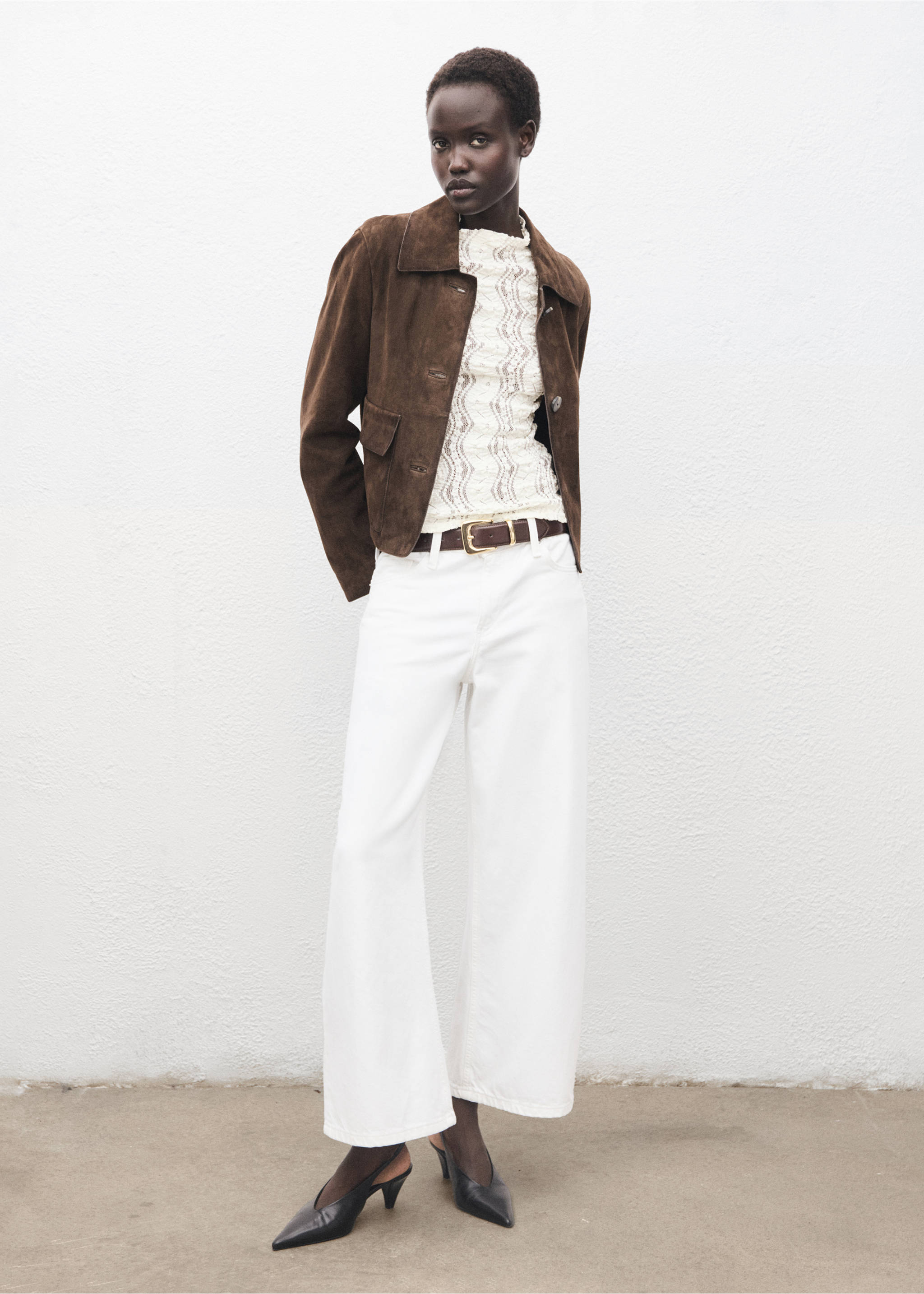 Openwork sweater with perkins collar - General plane, Off White. Ref: 17045822-00.