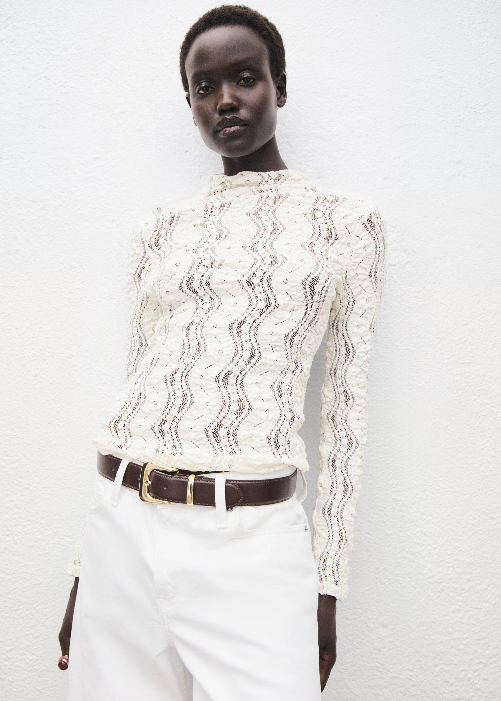 Openwork sweater with perkins collar - Medium plane