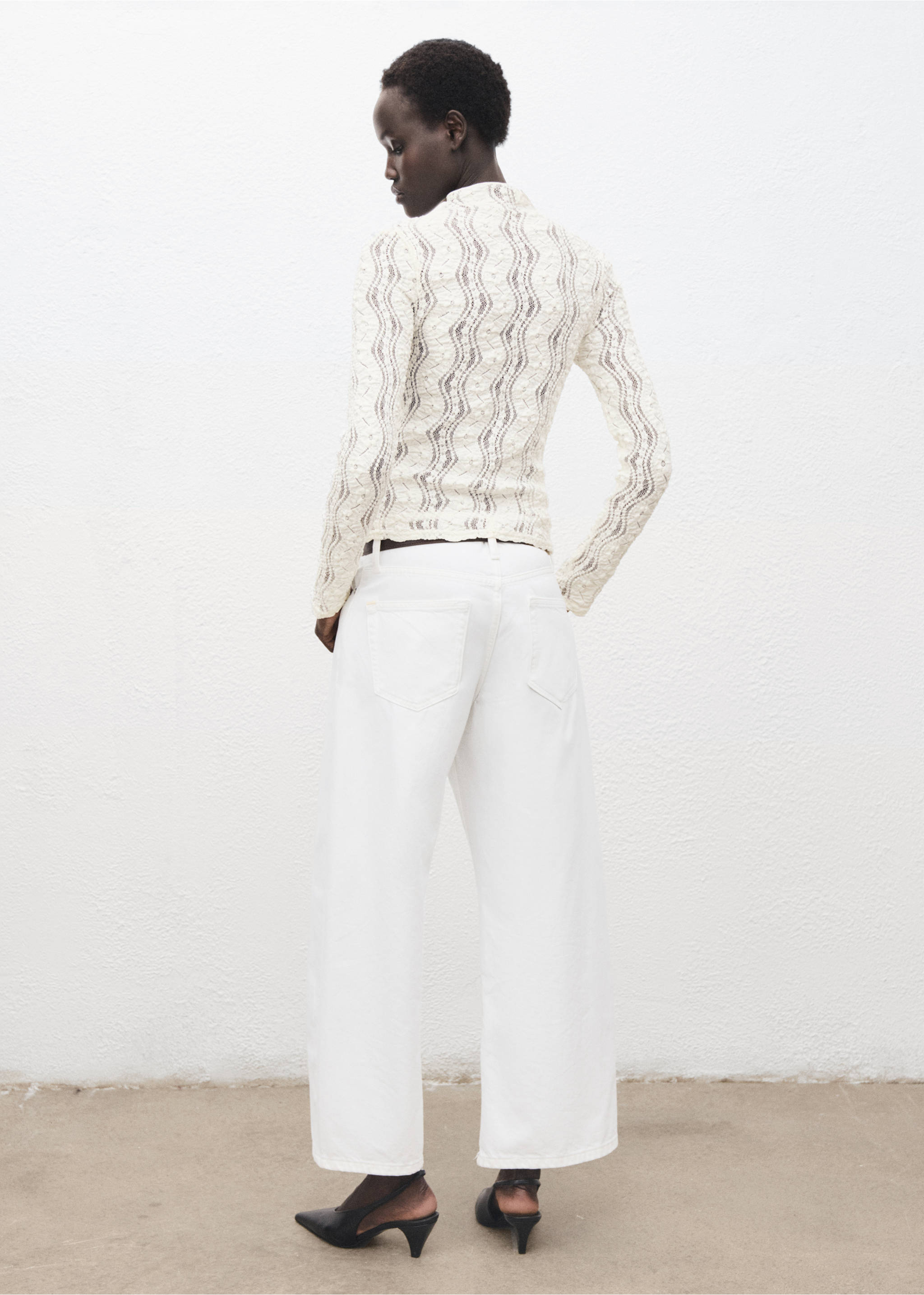 Openwork sweater with perkins collar - Reverse of the article, Off White. Ref: 17045822-00.