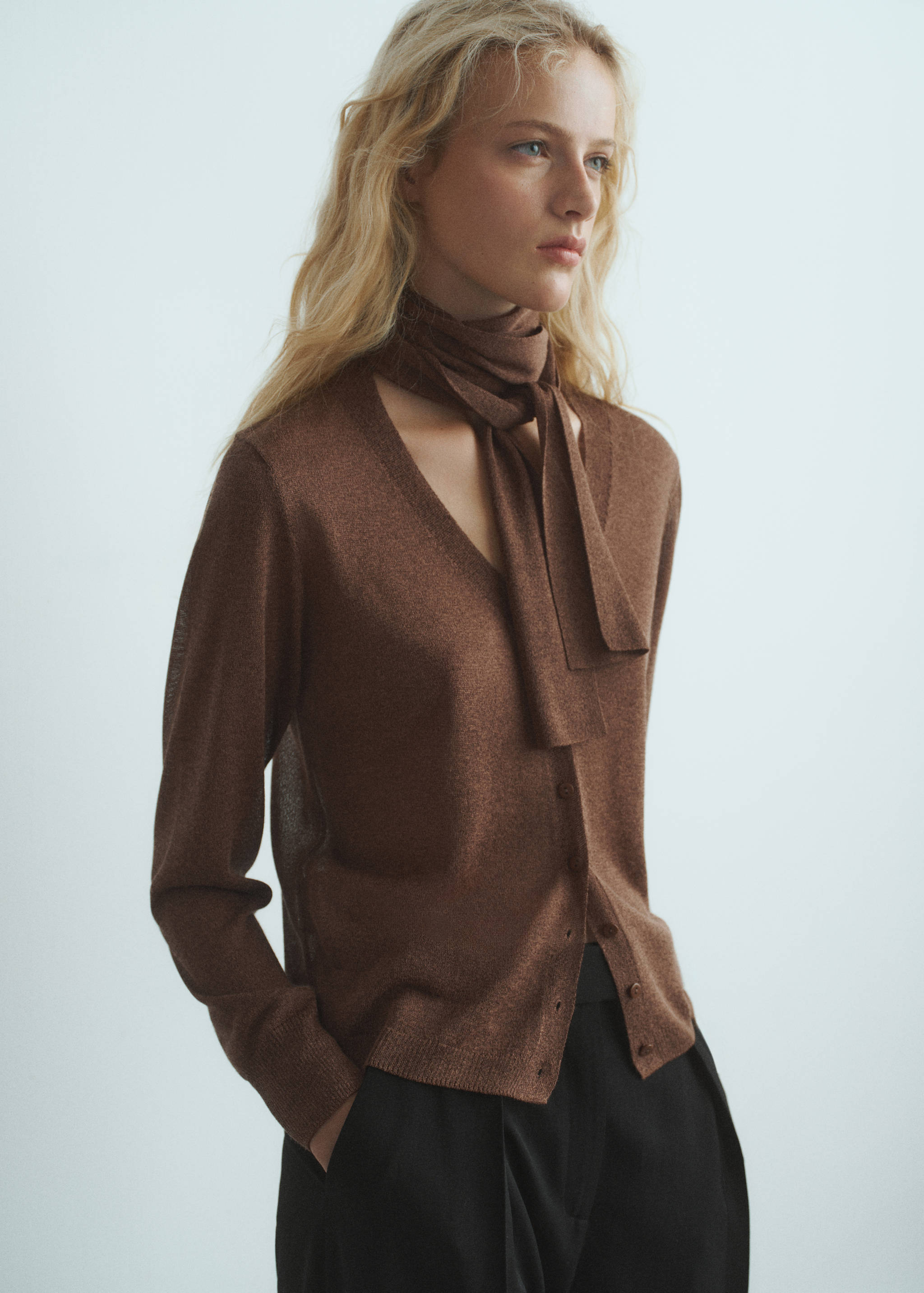 Cardigan punto fino fular - Plano medio