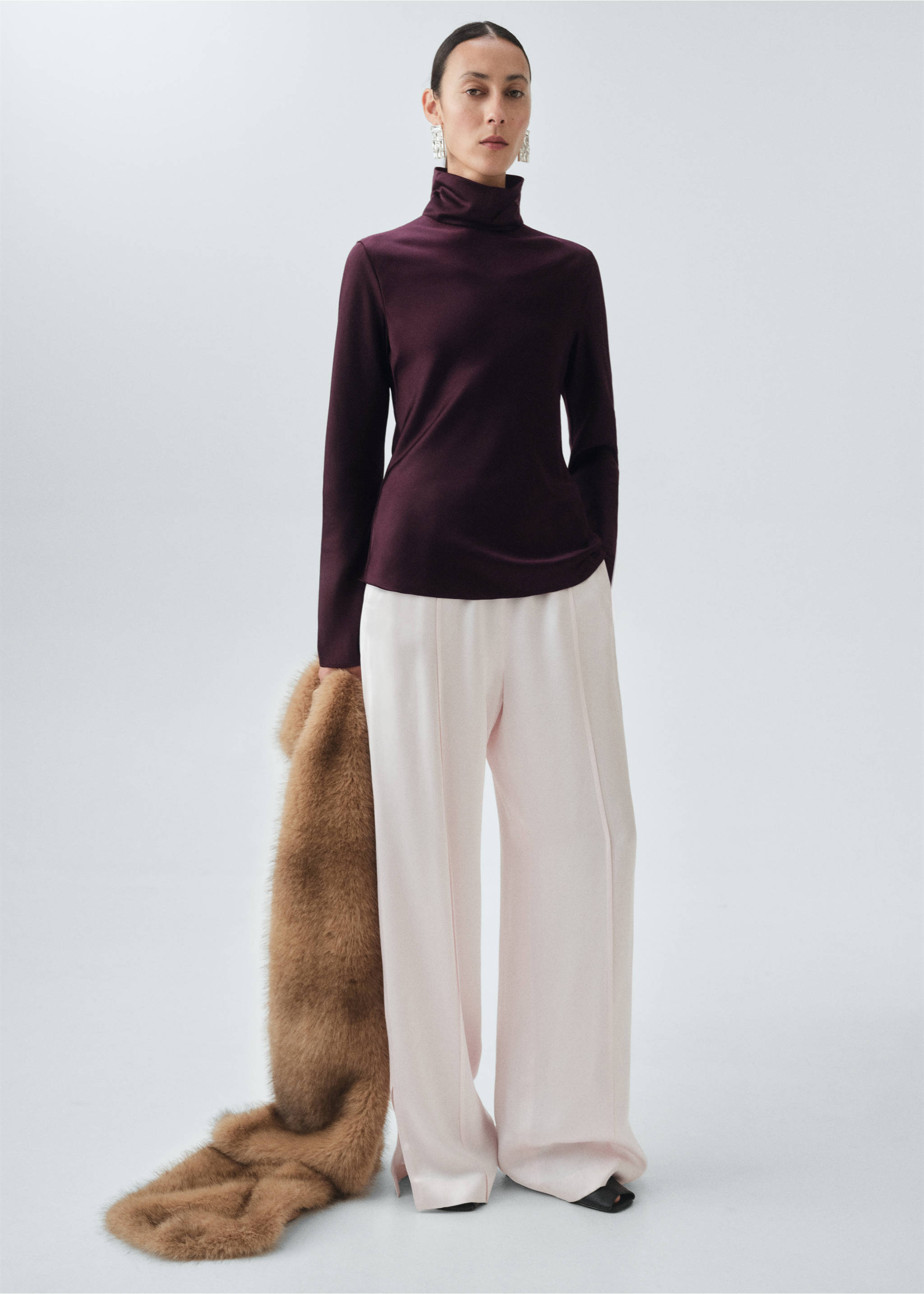 High collar satin blouse - General plane, Purple. Ref: 17045826-00.