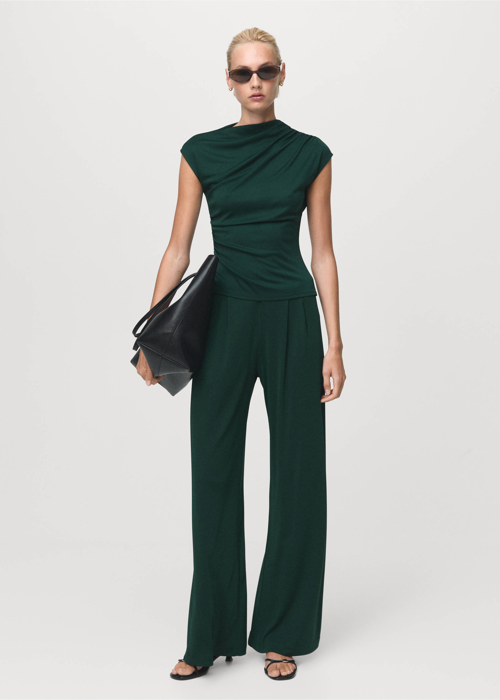 T-shirt with gathered asymmetrical neck - General plane, Dark Green. Ref: 17045828-00.