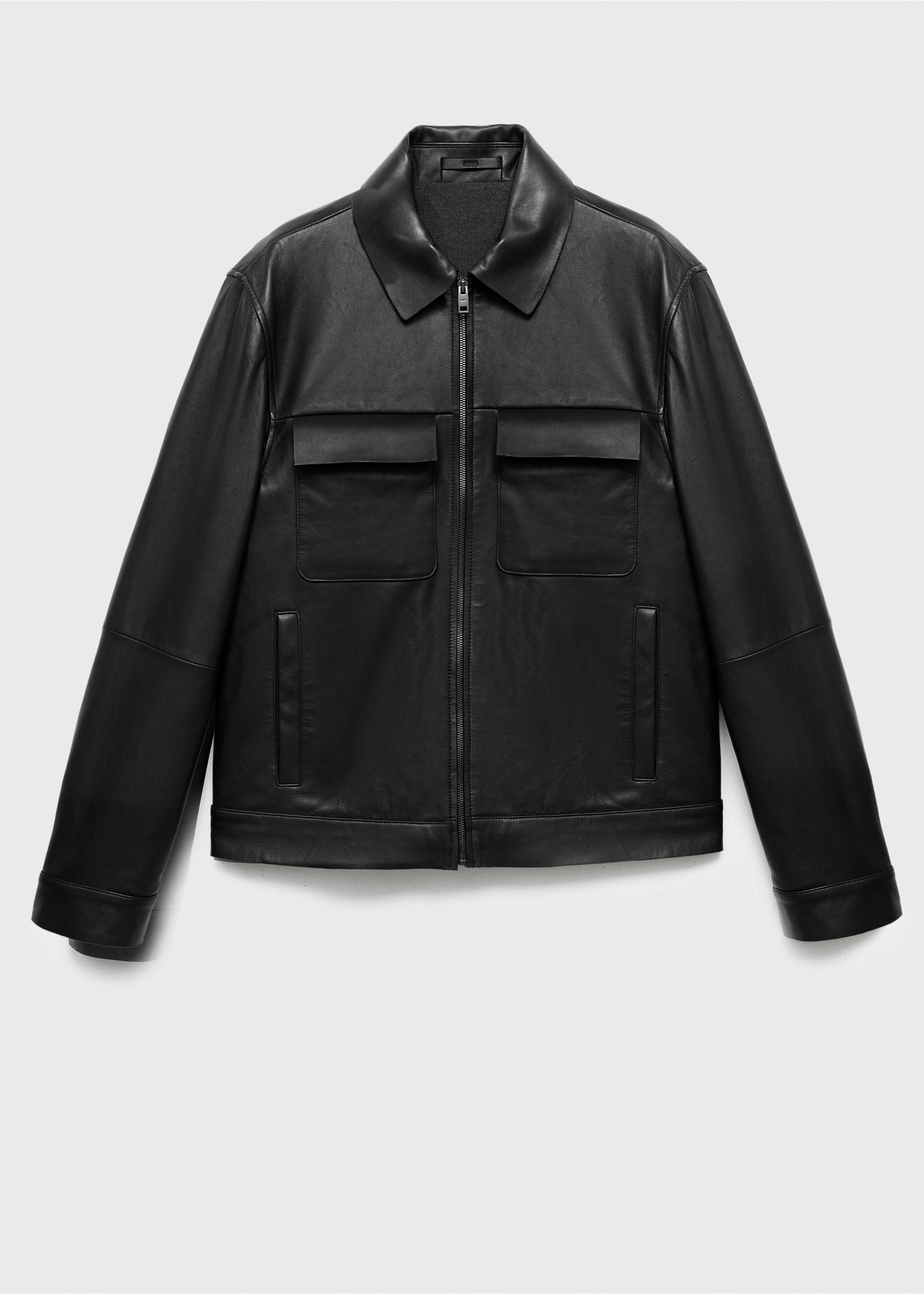 Blouson 100 % cuir poches - Article sans modèle, Noir. Ref: 17045968-00.