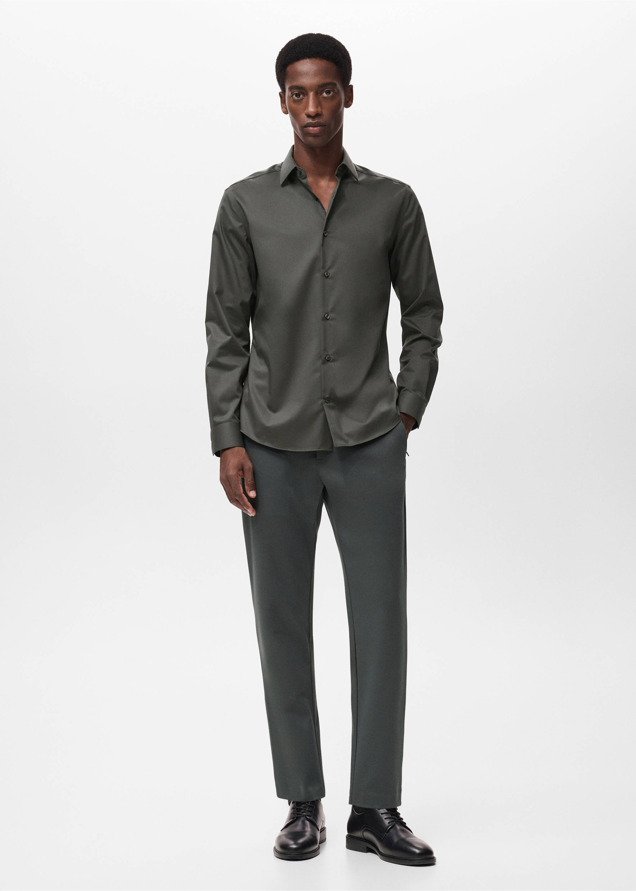 Πουκάμισο comfort stretch non-iron - Γενικό πλάνο, Χακί. Ref: 17045980-00.