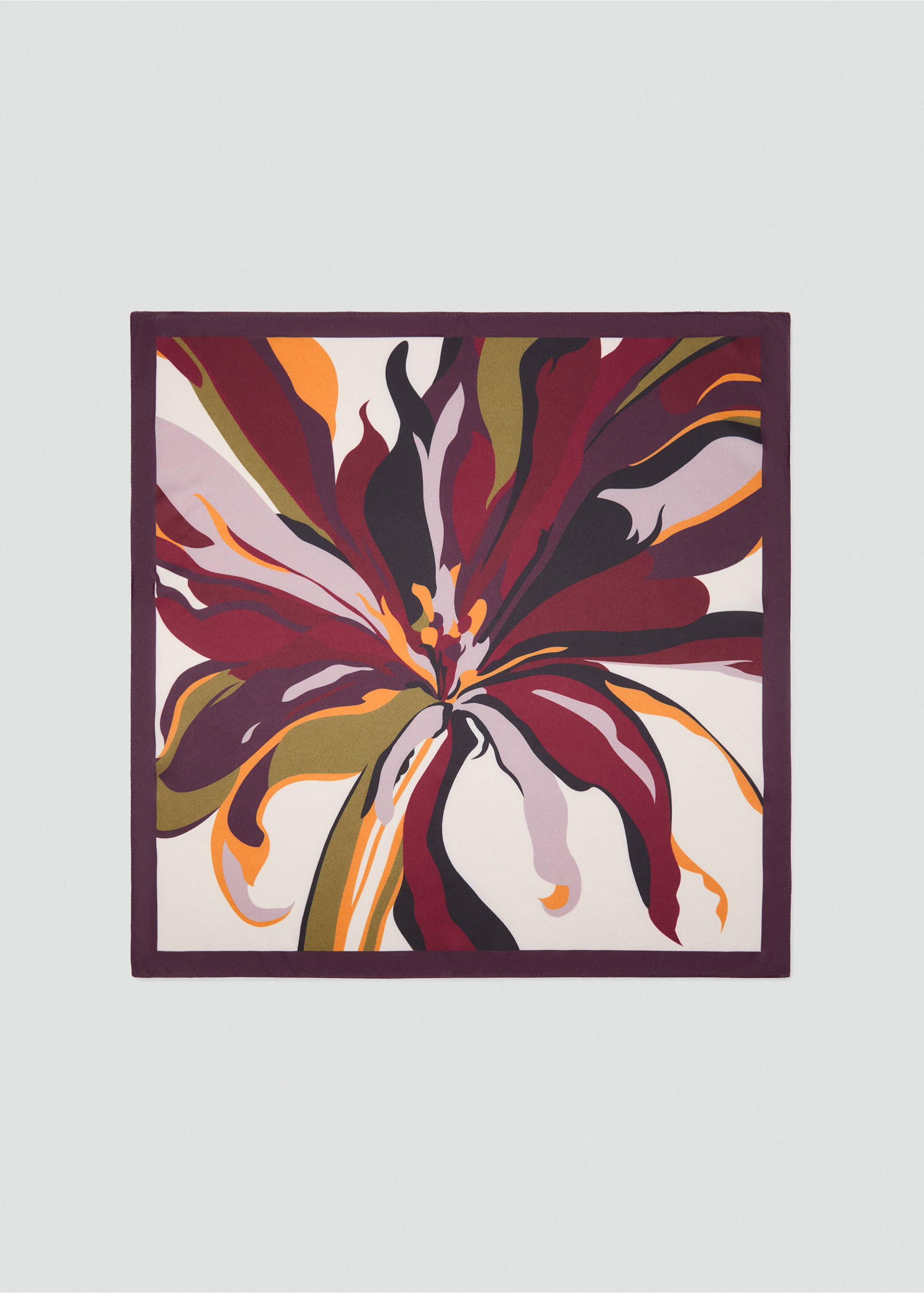 Satin lily-print scarf - Article without model, Maroon. Ref: 17045987-00.