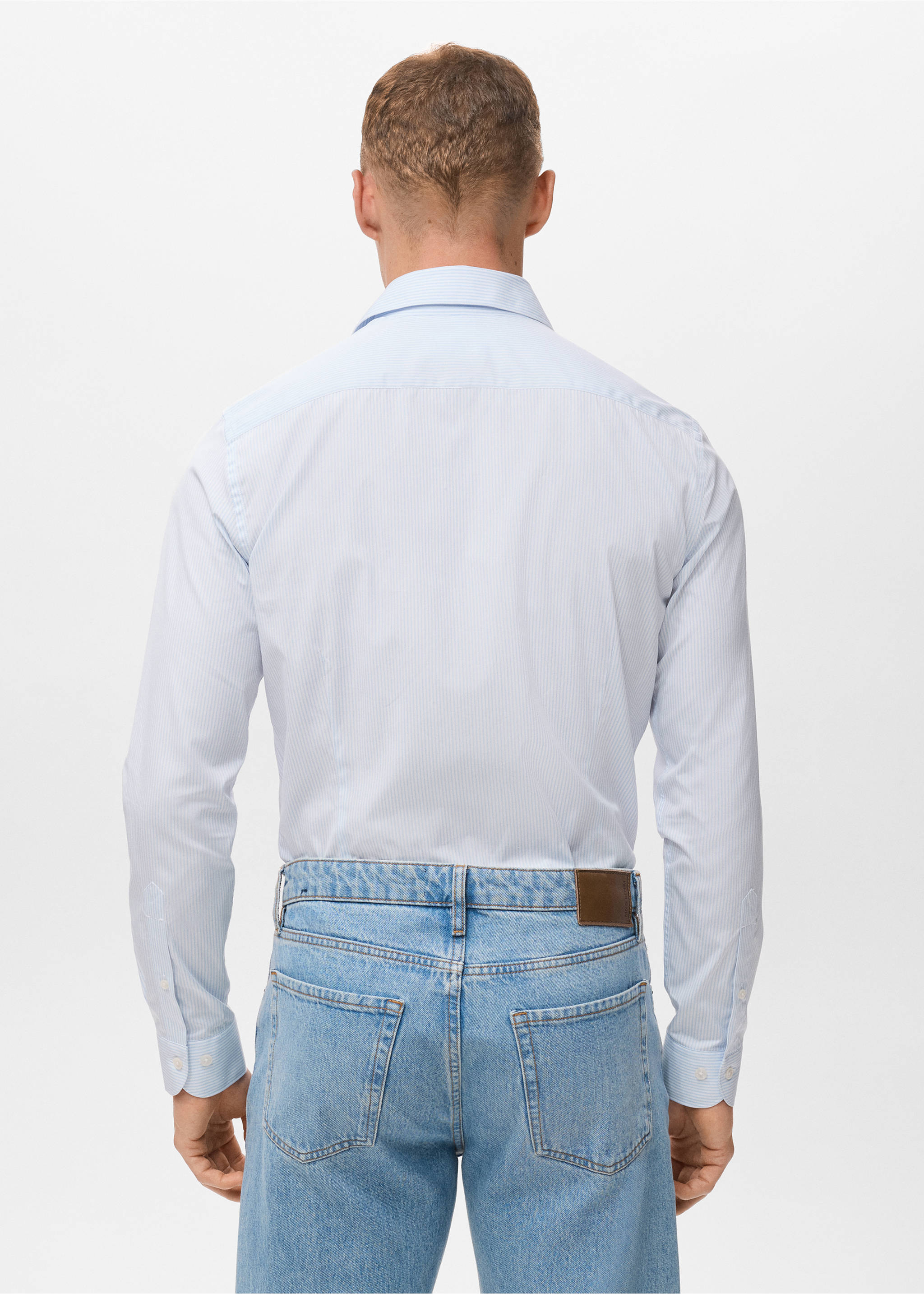 100% cotton striped slim-fit shirt - Reverse of the article, Sky Blue. Ref: 17046001-00.