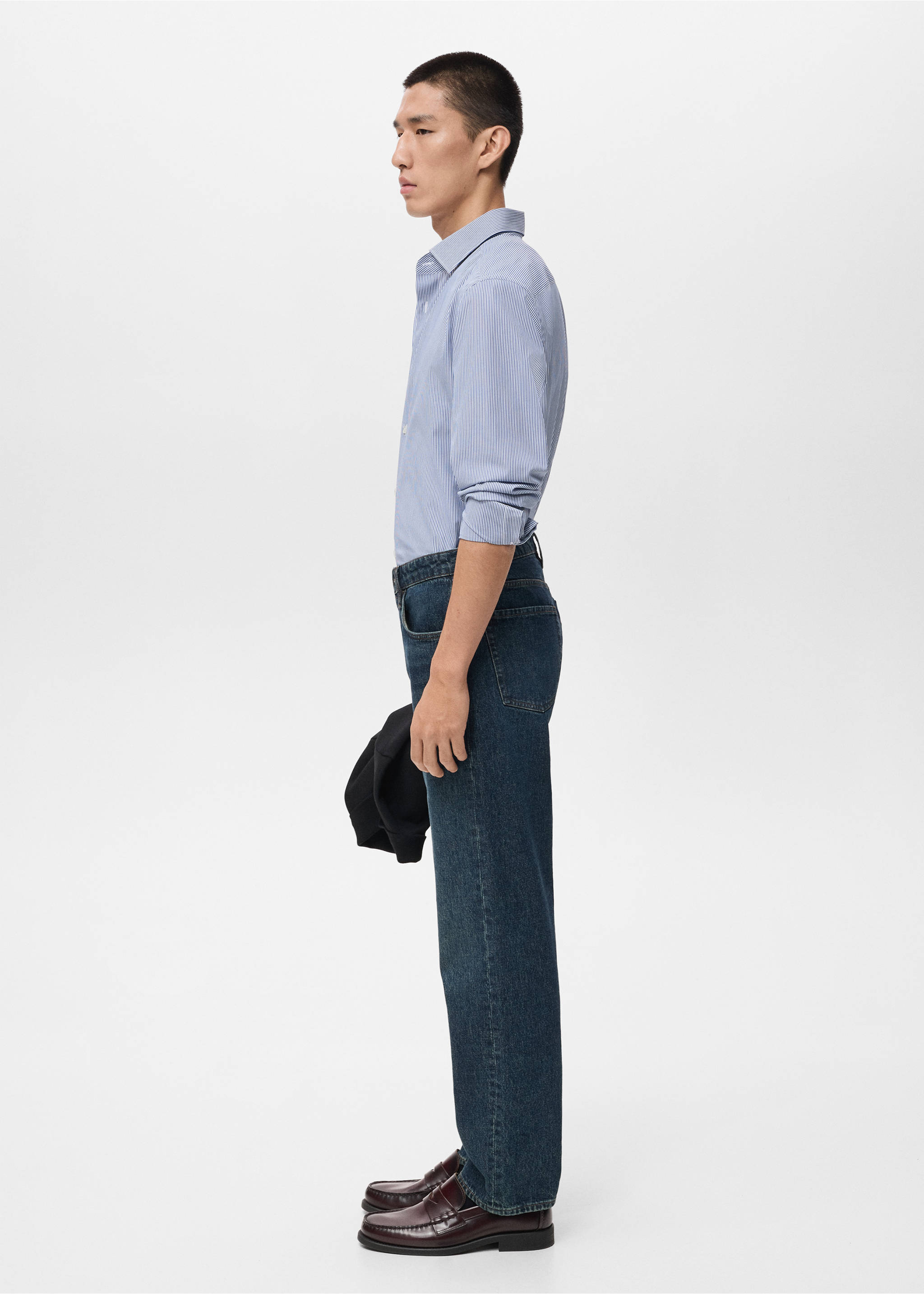 100% cotton striped slim-fit shirt - Details of the article 2, Blue. Ref: 17046001-00.