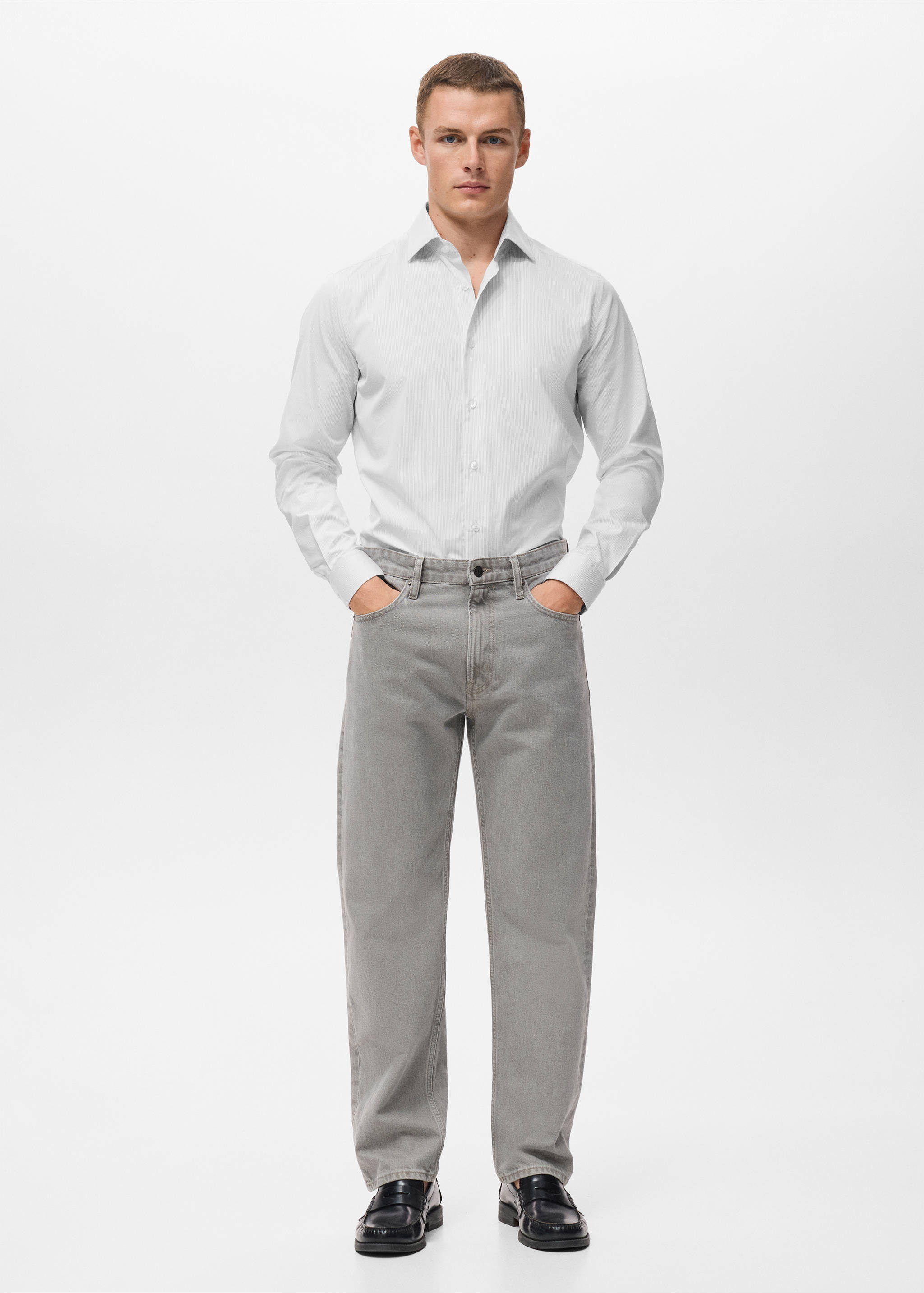 100% cotton striped slim-fit shirt - General plane, Grey. Ref: 17046001-00.