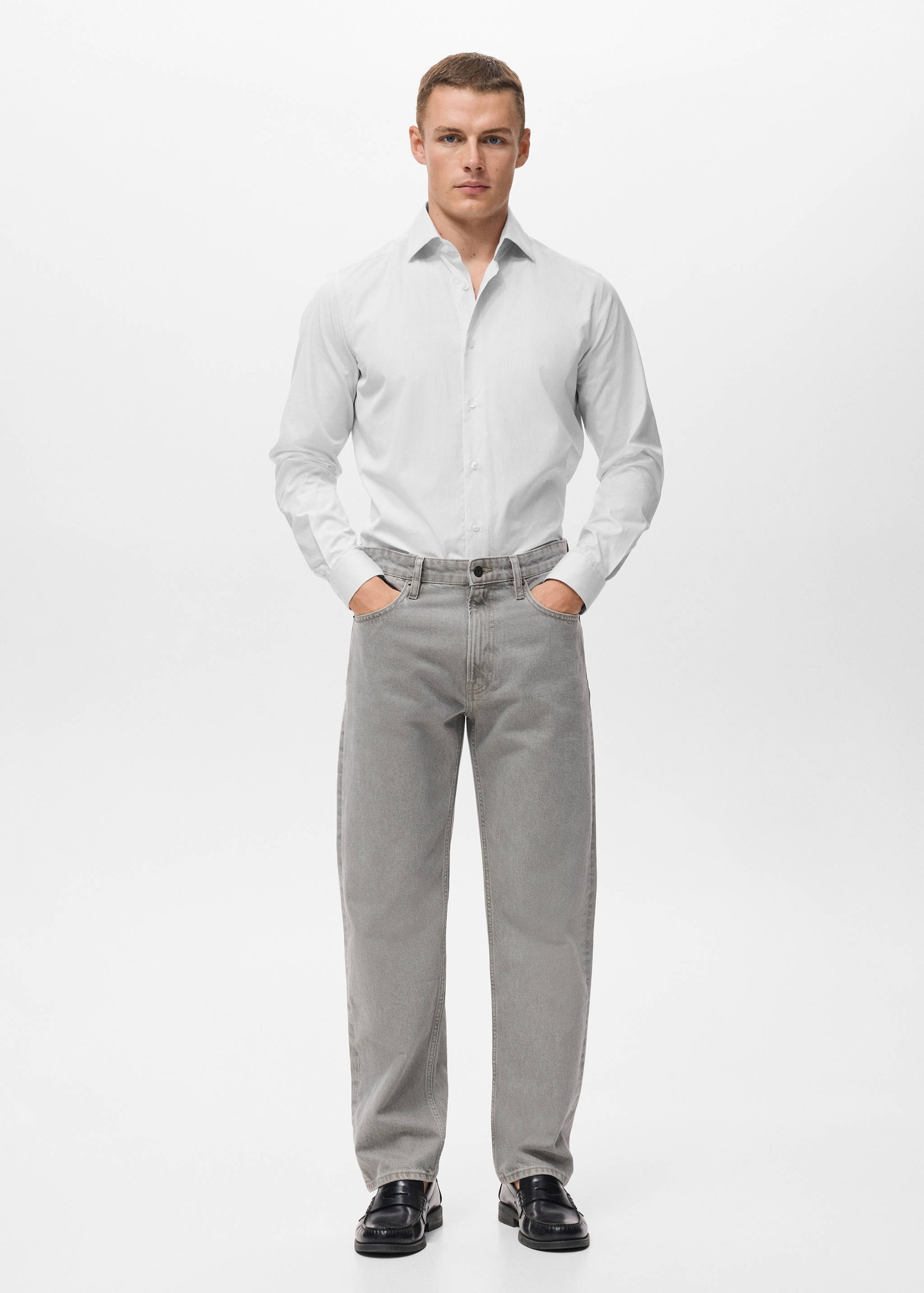 100% cotton striped slim-fit shirt - General plane