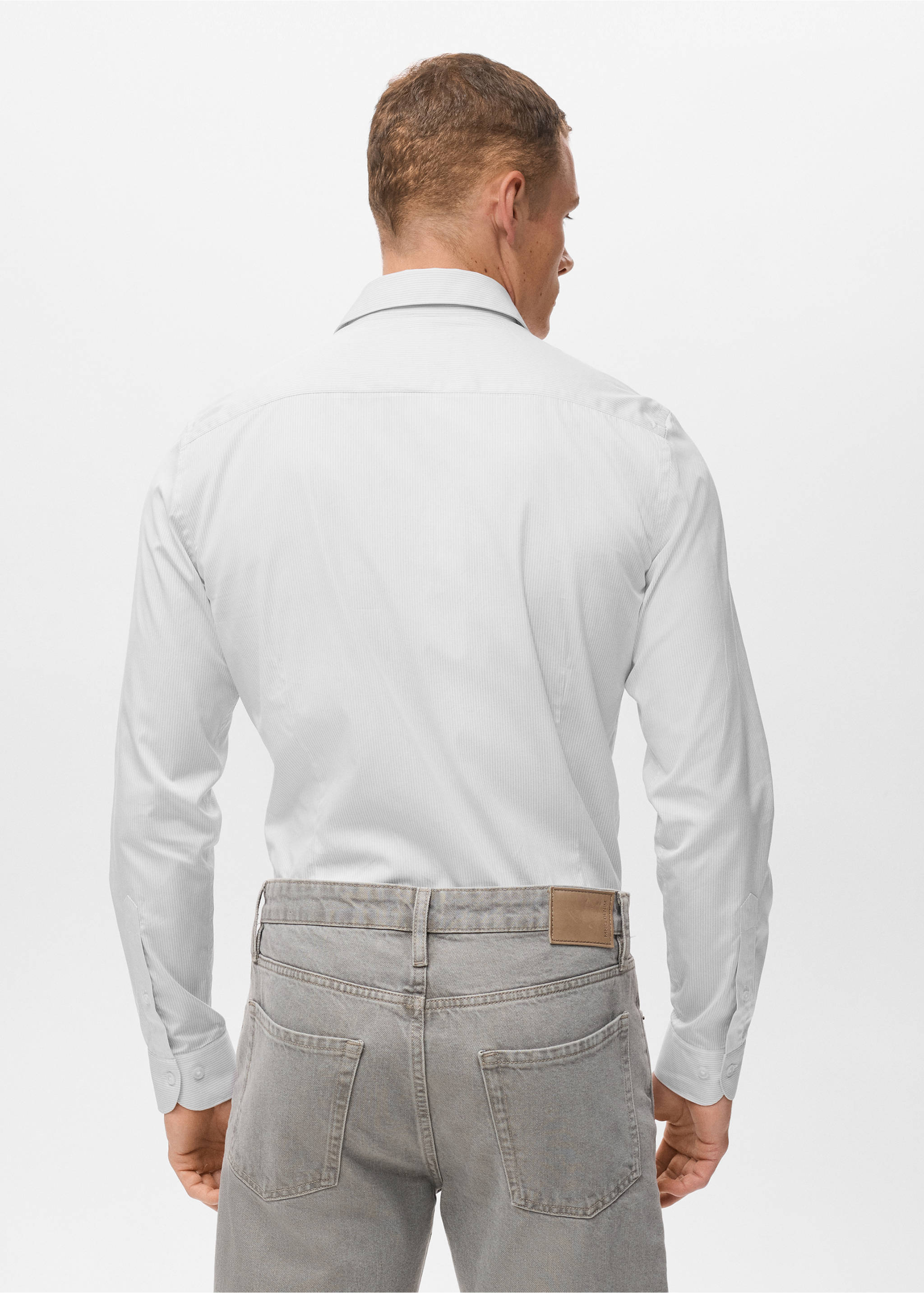 100% cotton striped slim-fit shirt - Reverse of the article, Grey. Ref: 17046001-00.