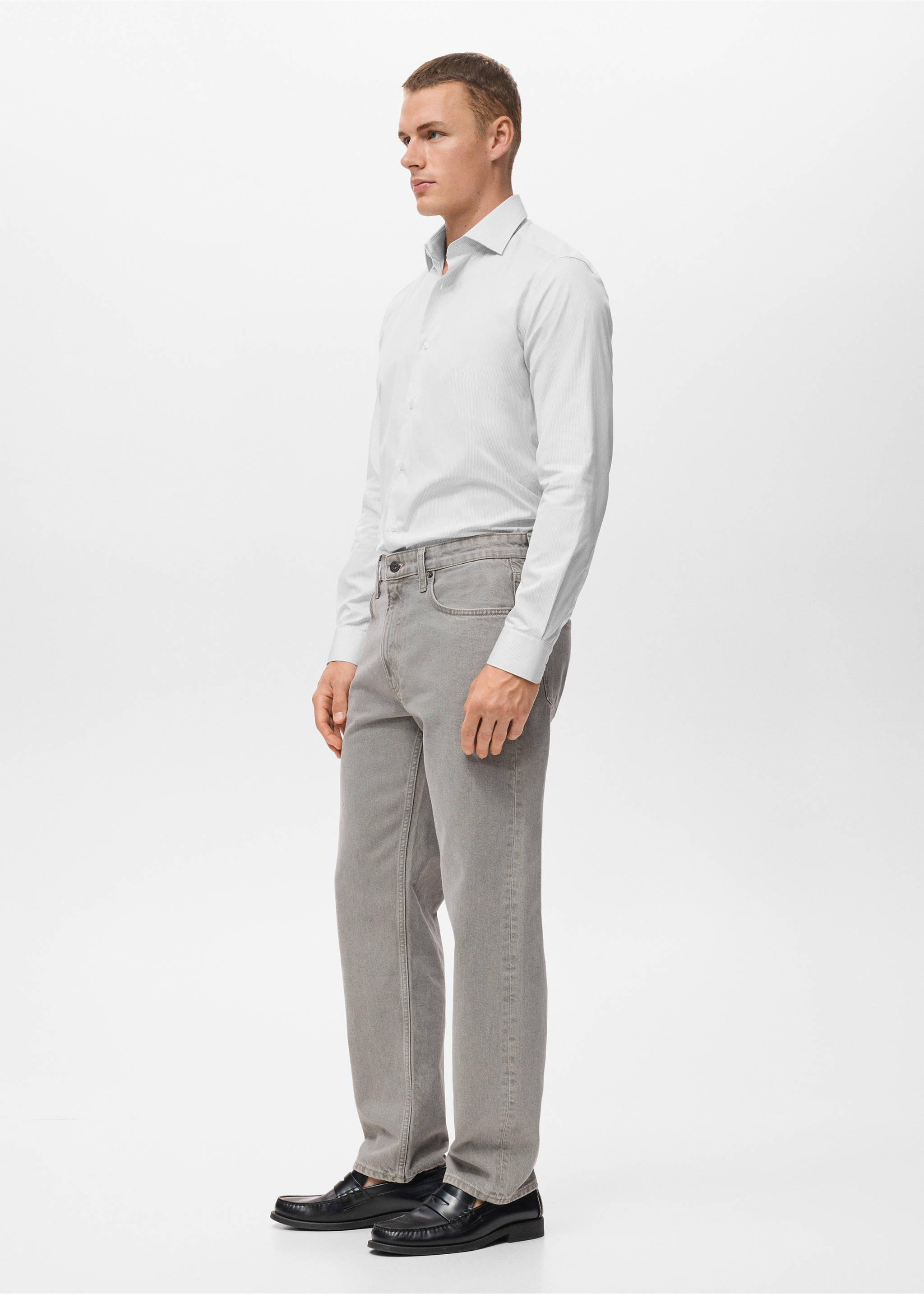 100% cotton striped slim-fit shirt - Details of the article 2, Grey. Ref: 17046001-00.