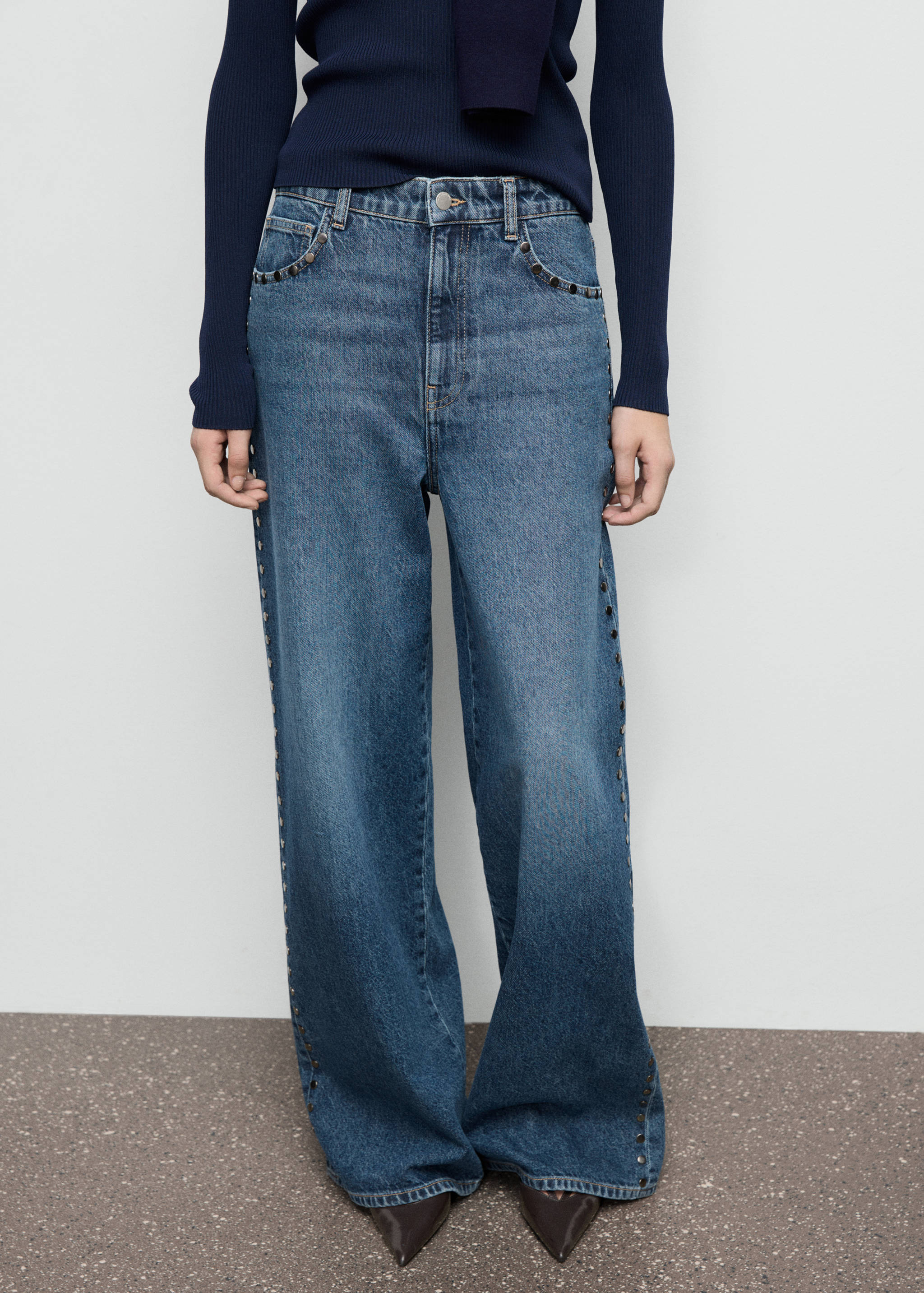 Wide leg studded jeans - Medium plane