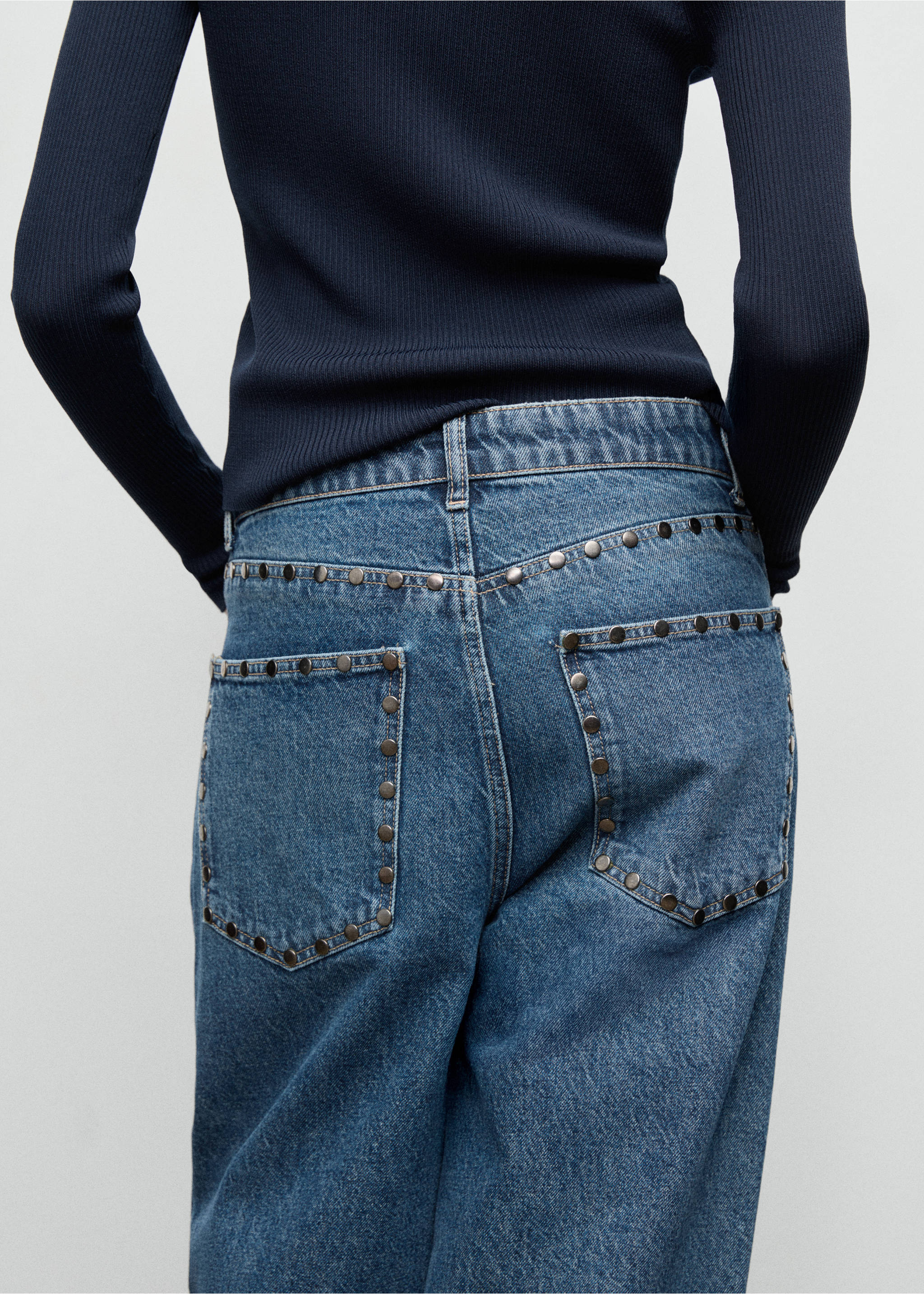 Wide leg studded jeans - Details of the article 3, Dark Blue. Ref: 17046004-00.