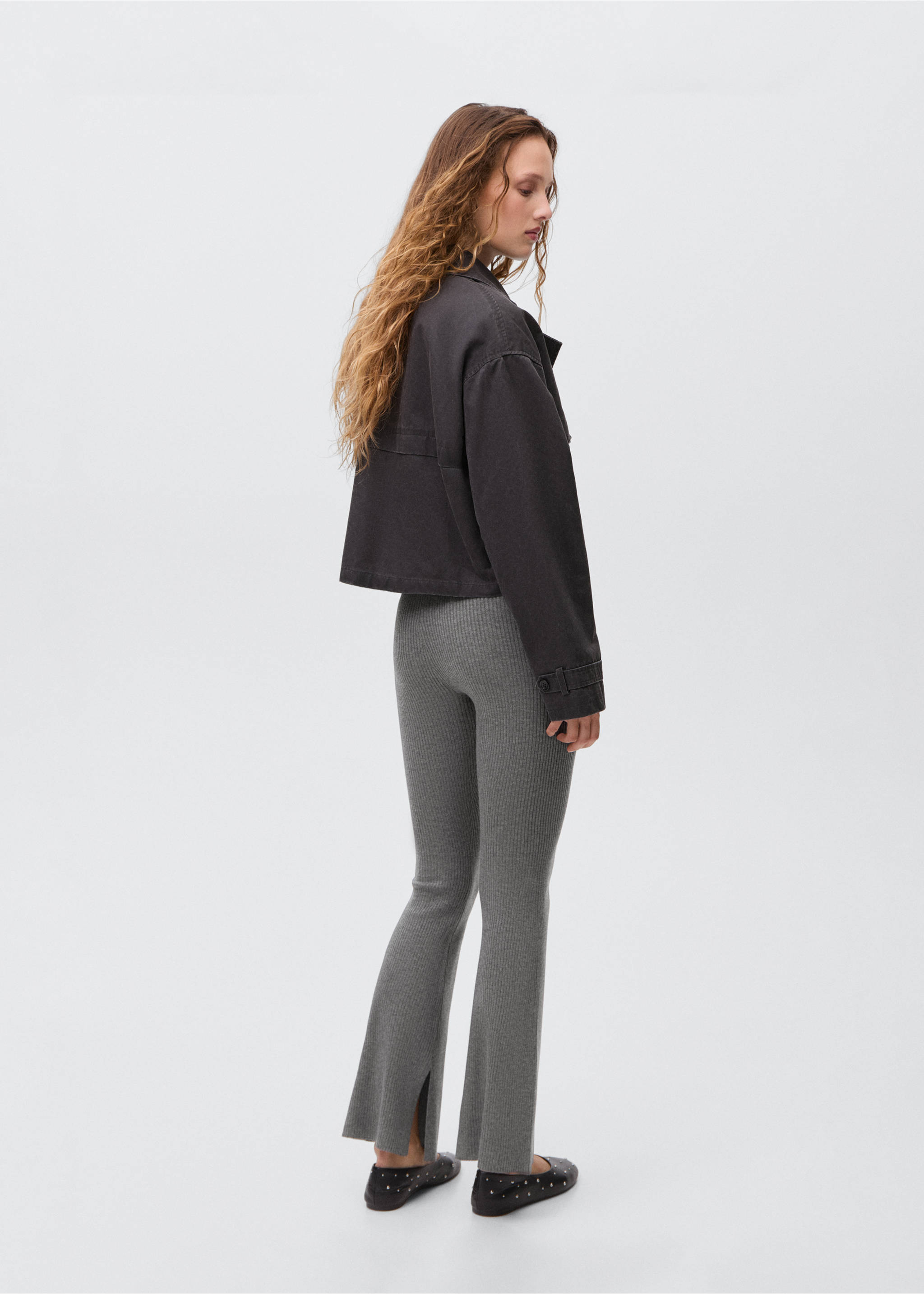 Pantalon côtelé évasé - Verso de l’article, Gris chiné foncé. Ref: 17046331-00.