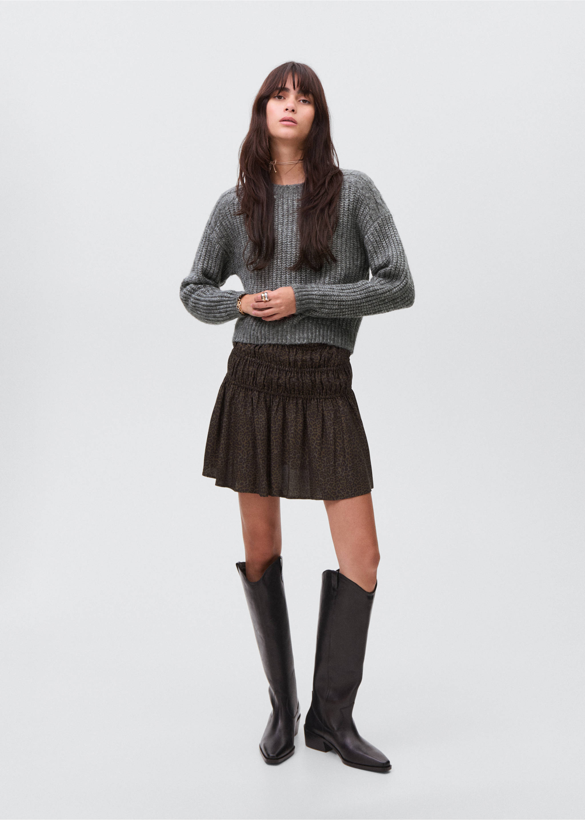 Leopard-print gathered skirt - General plane, Brown. Ref: 17046332-00.