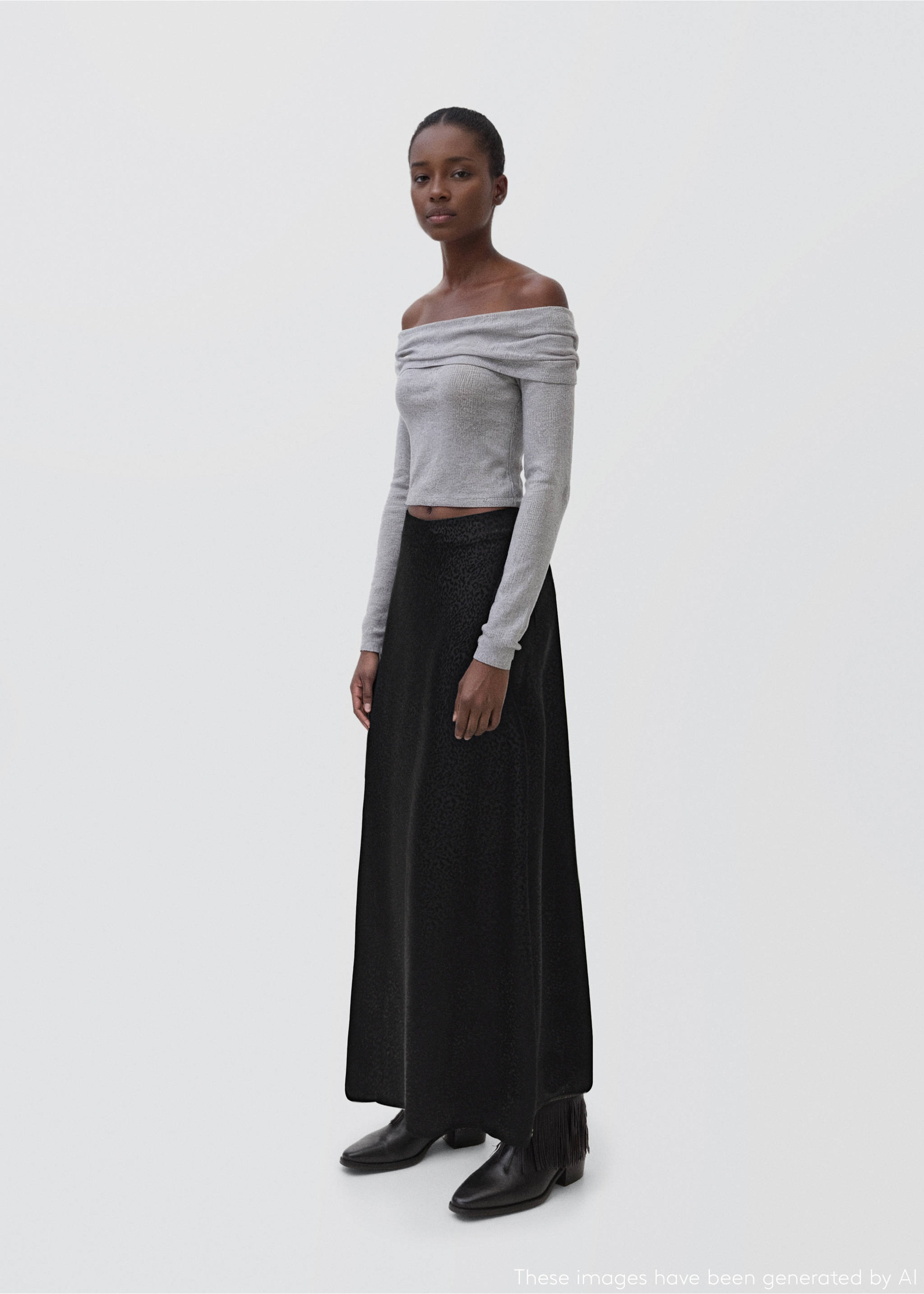 Long leopard-print skirt - General plane, Black denim. Ref: 17046334-00.