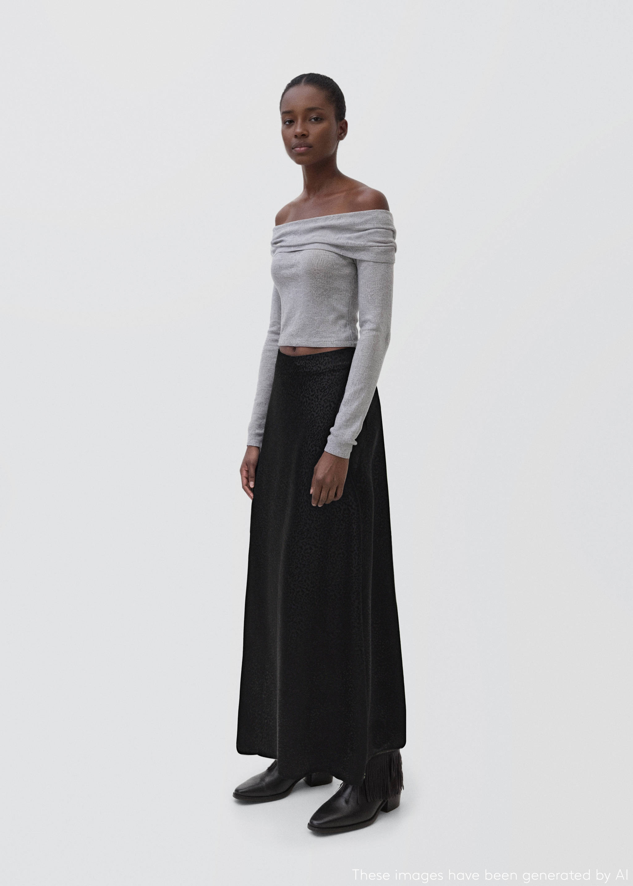 Long leopard-print skirt - General plane