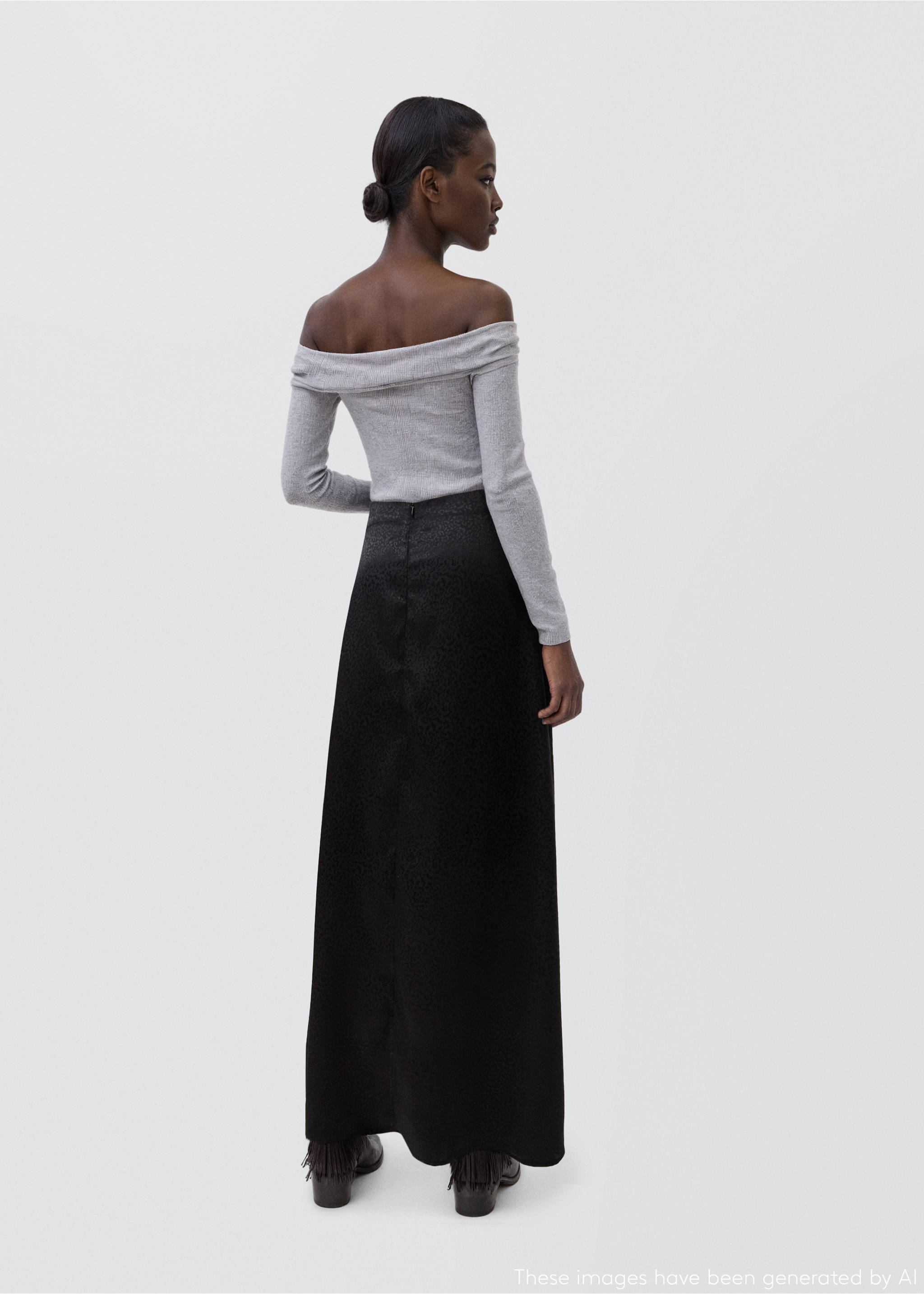 Long leopard-print skirt - Reverse of the article, Black denim. Ref: 17046334-00.