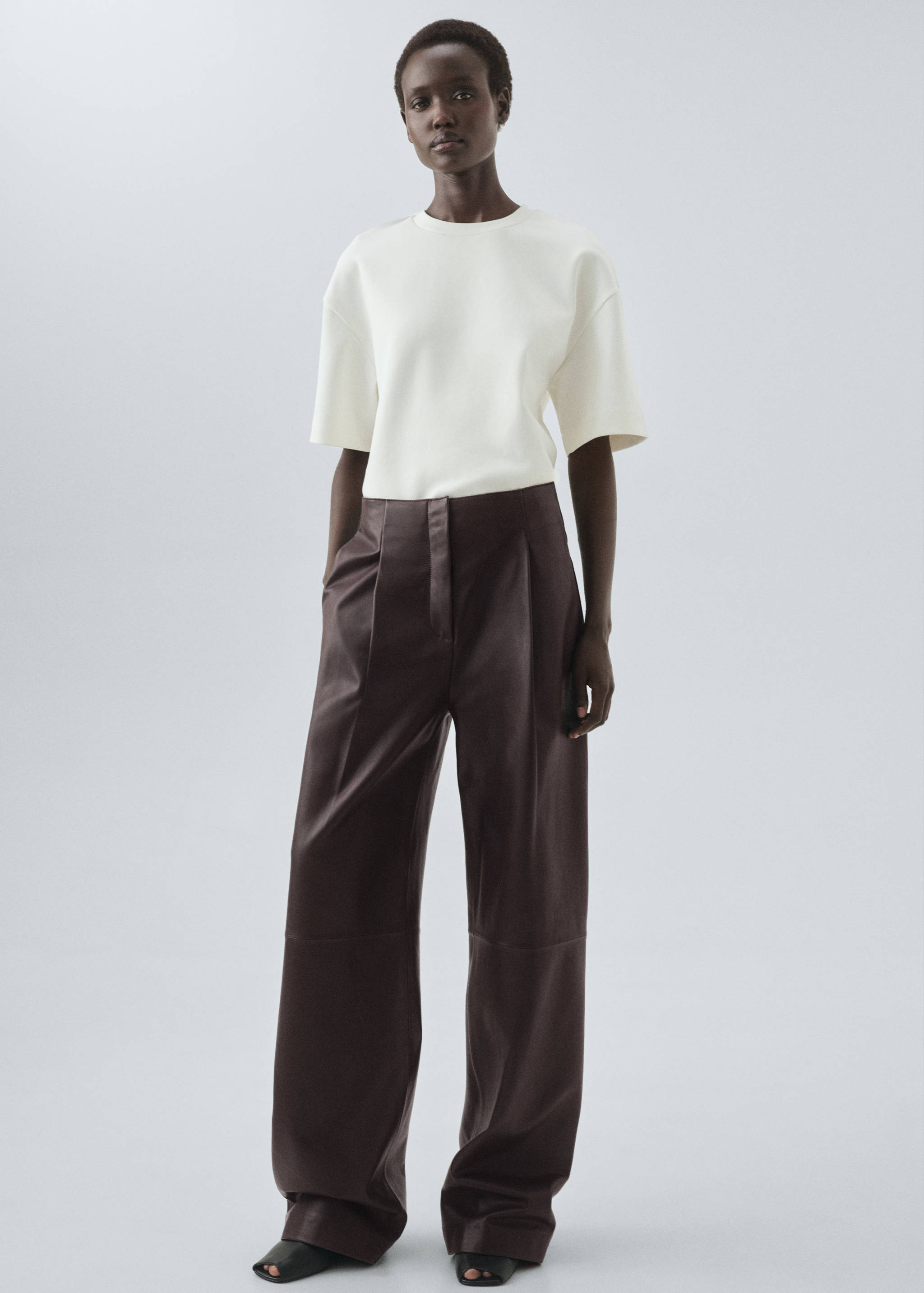 100% leather straight-leg trousers - General plane