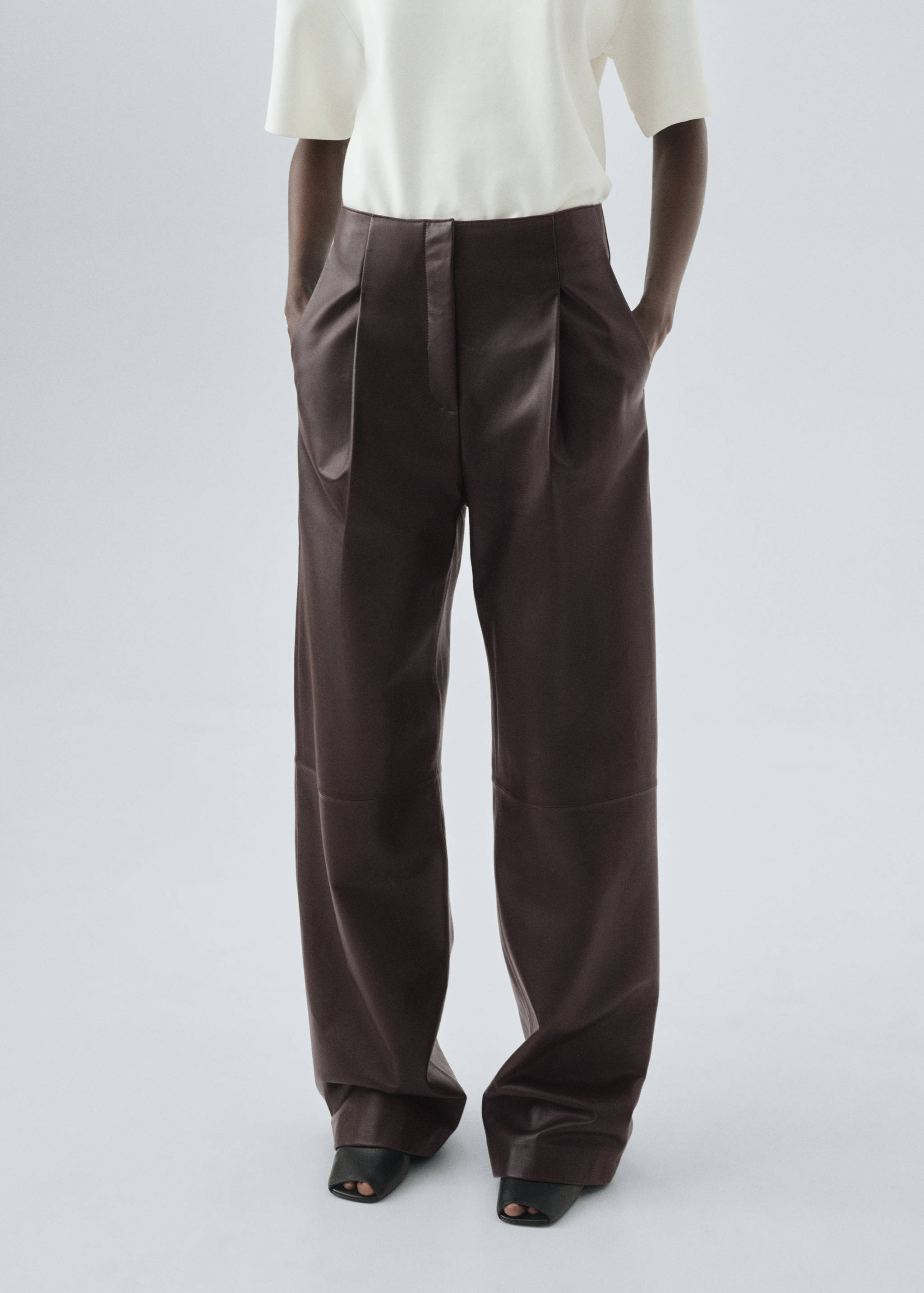 100% leather straight-leg trousers - Medium plane