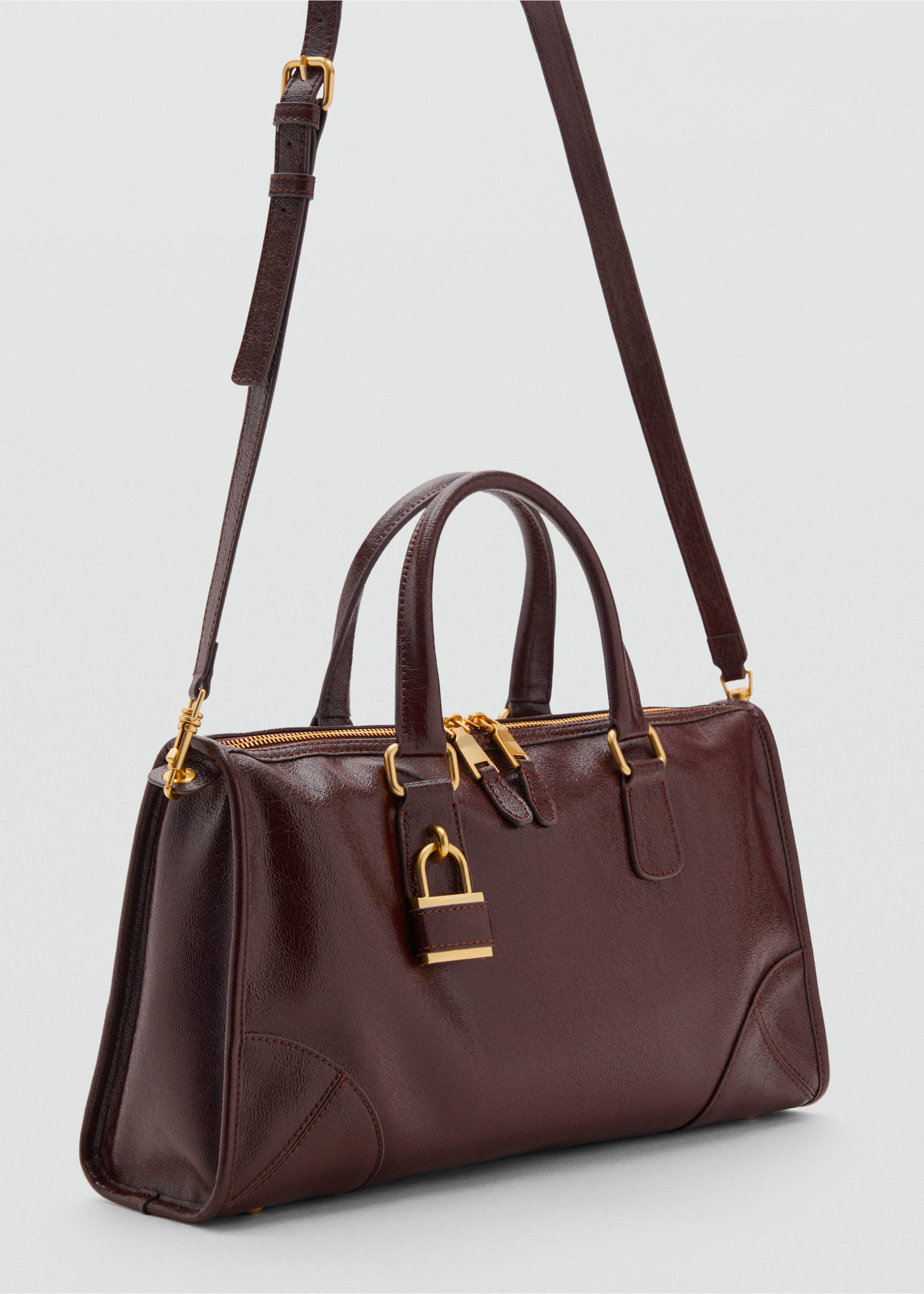 Glanzende tas met hengsels - Middenvlak, Chocoladebruin. Ref: 17046353-00.