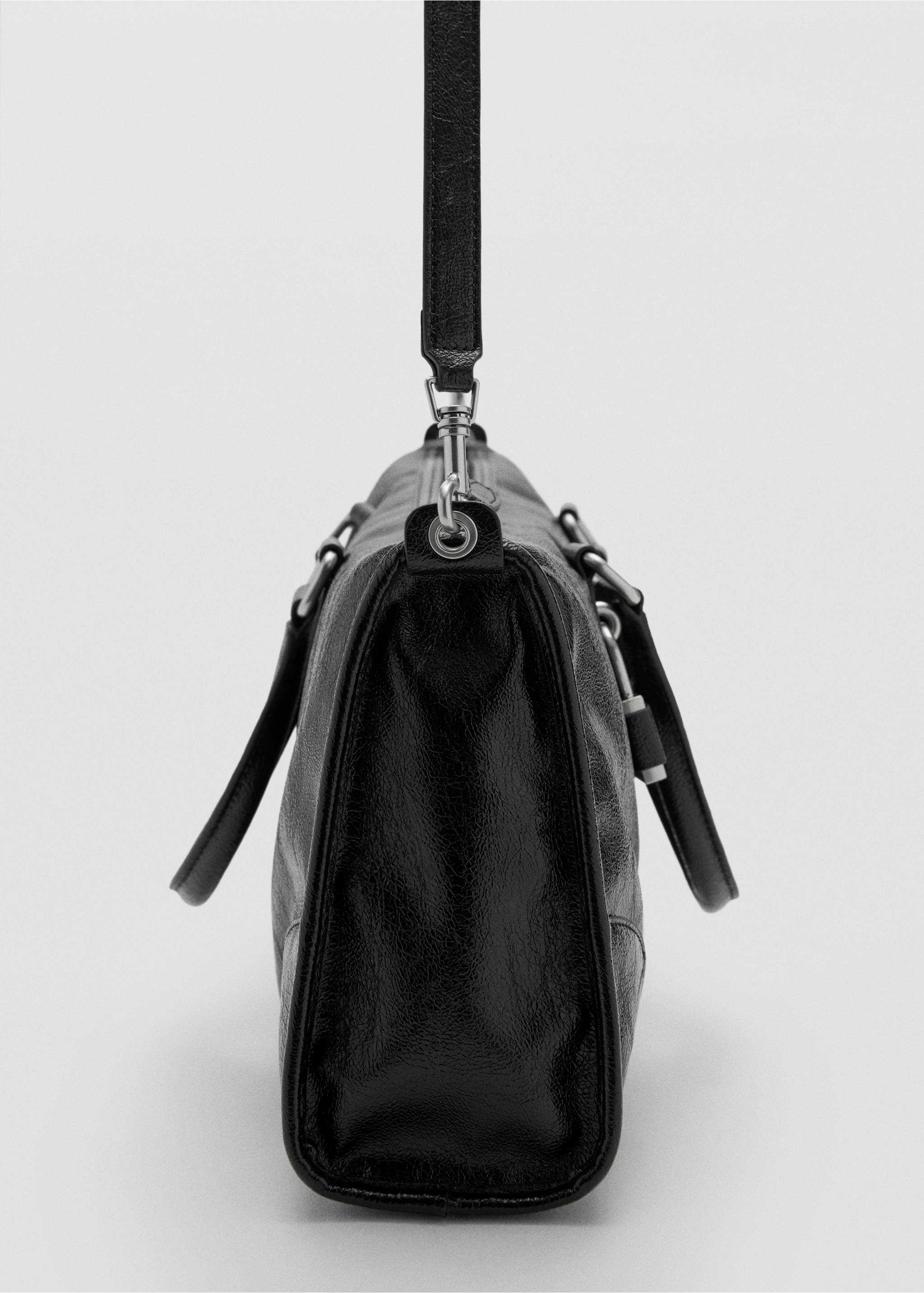 Shiny handbag with handles - Details of the article 1, Black. Ref: 17046353-00.