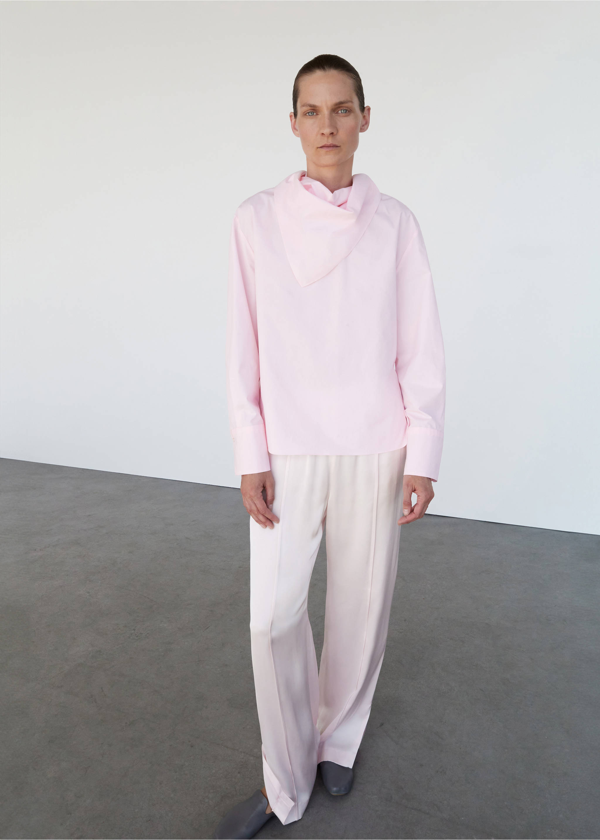Poplin blouse with handkerchief - General plane, Pastel Pink. Ref: 17046360-00.