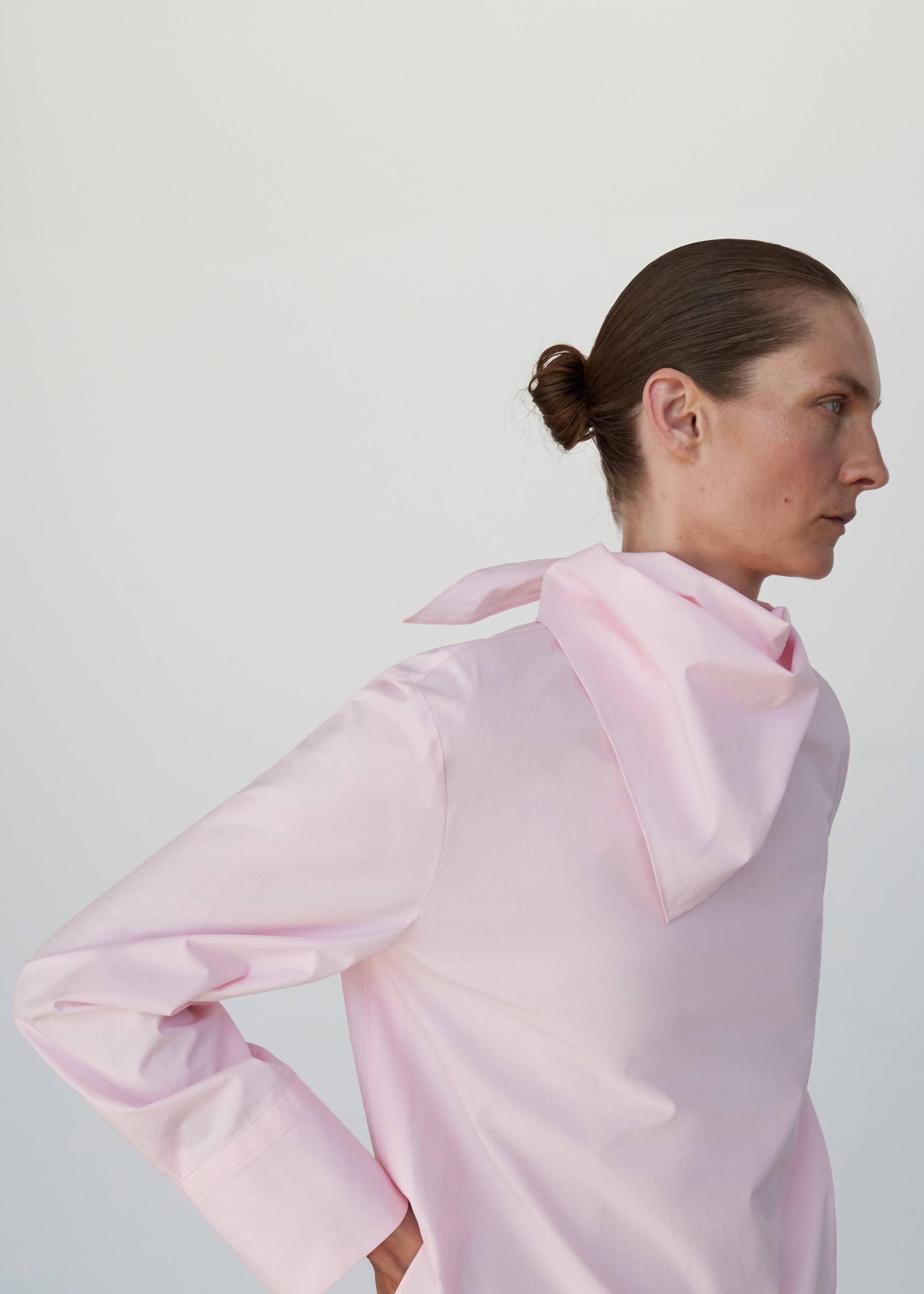 Poplin blouse with handkerchief - Medium plane, Pastel Pink. Ref: 17046360-00.