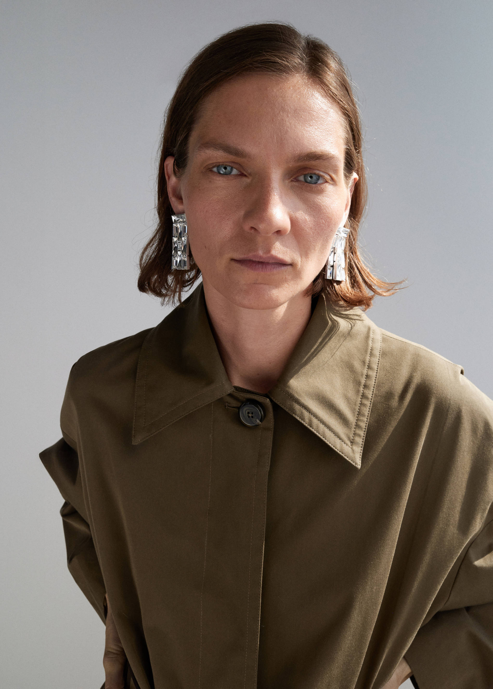 Long cotton trench coat with concealed buttons - Medium plane