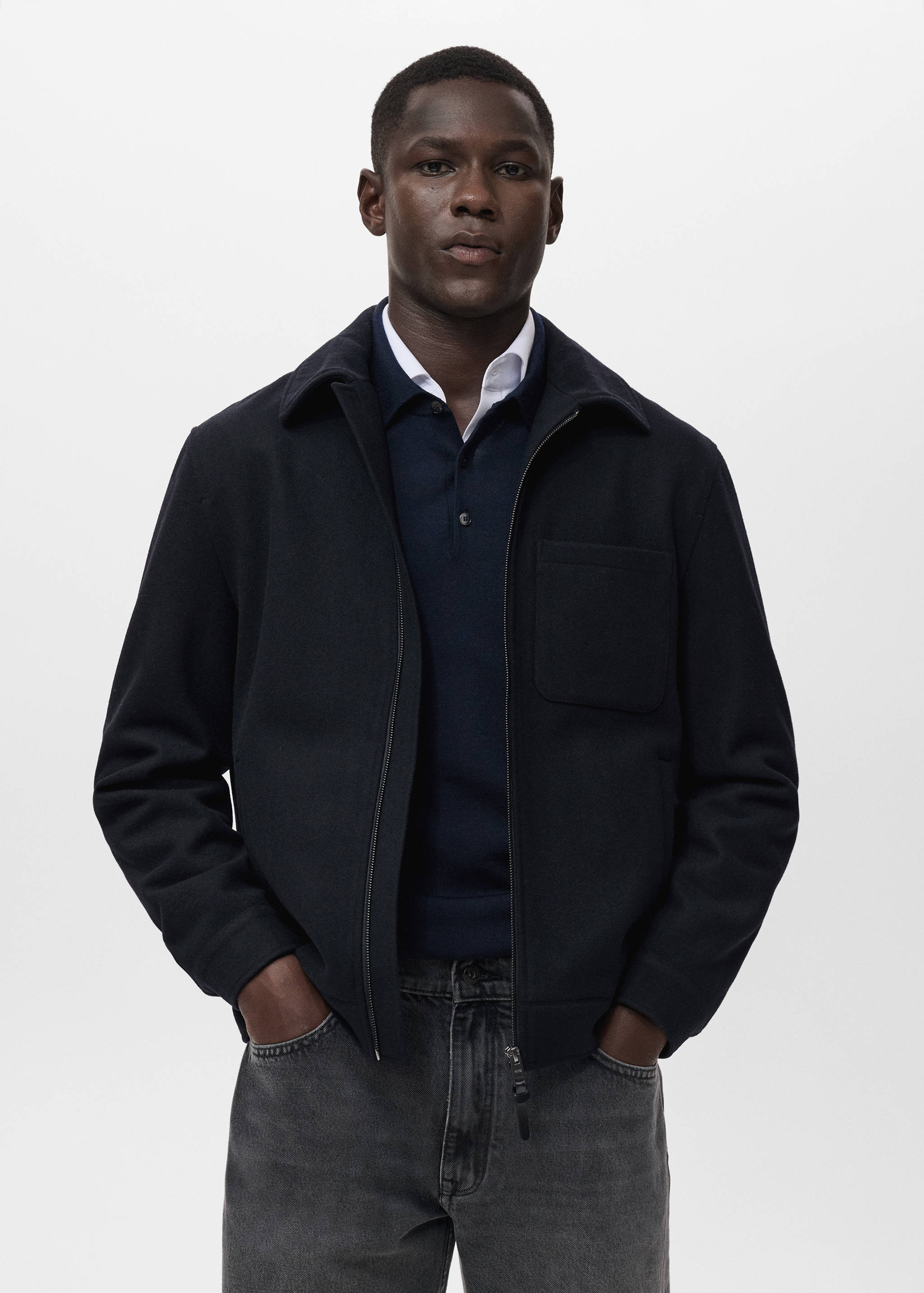 Wool-blend jacket with pocket - Medium plane