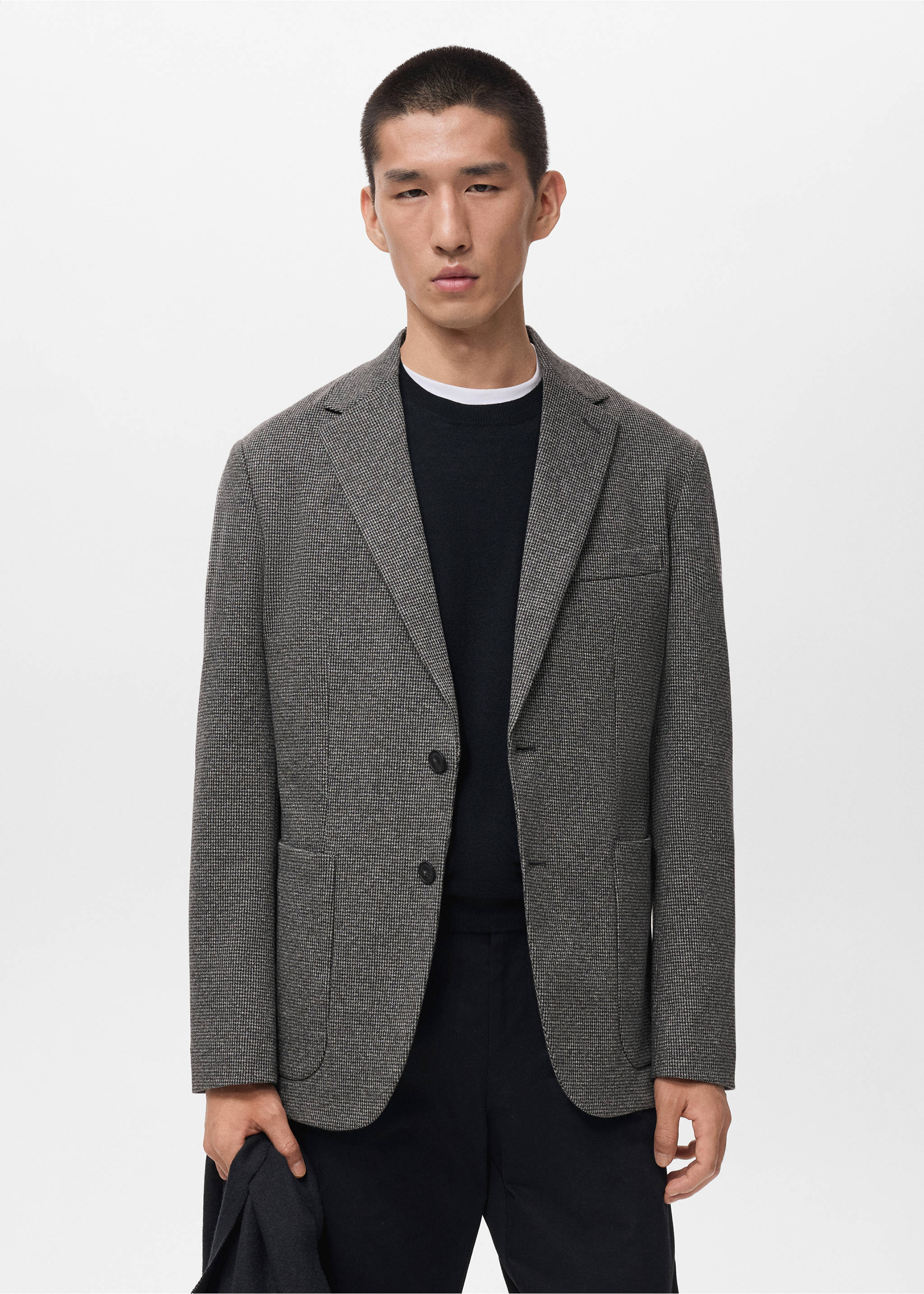 Slim fit microstructure blazer - Medium plane, Medium Heather Grey. Ref: 17046732-00.